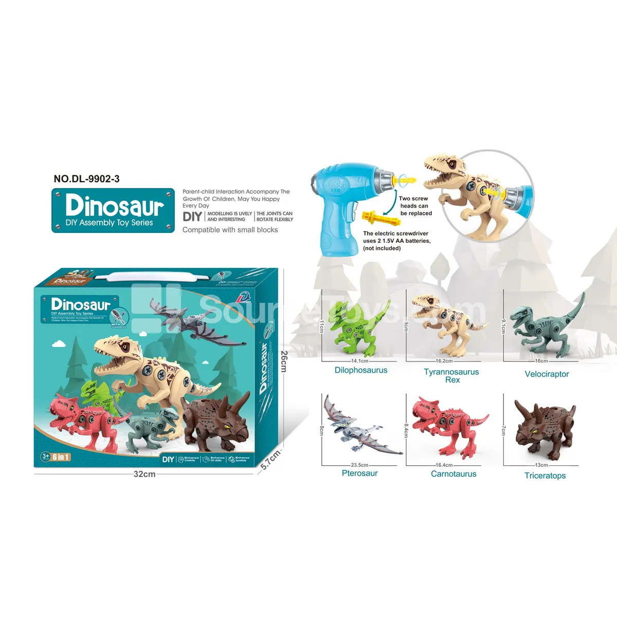 Electric Screwdriver DIY Assembly Dinosaur Model (6 Styles/Box, Compatible with Small Building Blocks) Electric Screwdriver DIY Assembly Dinosaur Model (6 Styles/Box, Compatible with Small Building Blocks)
