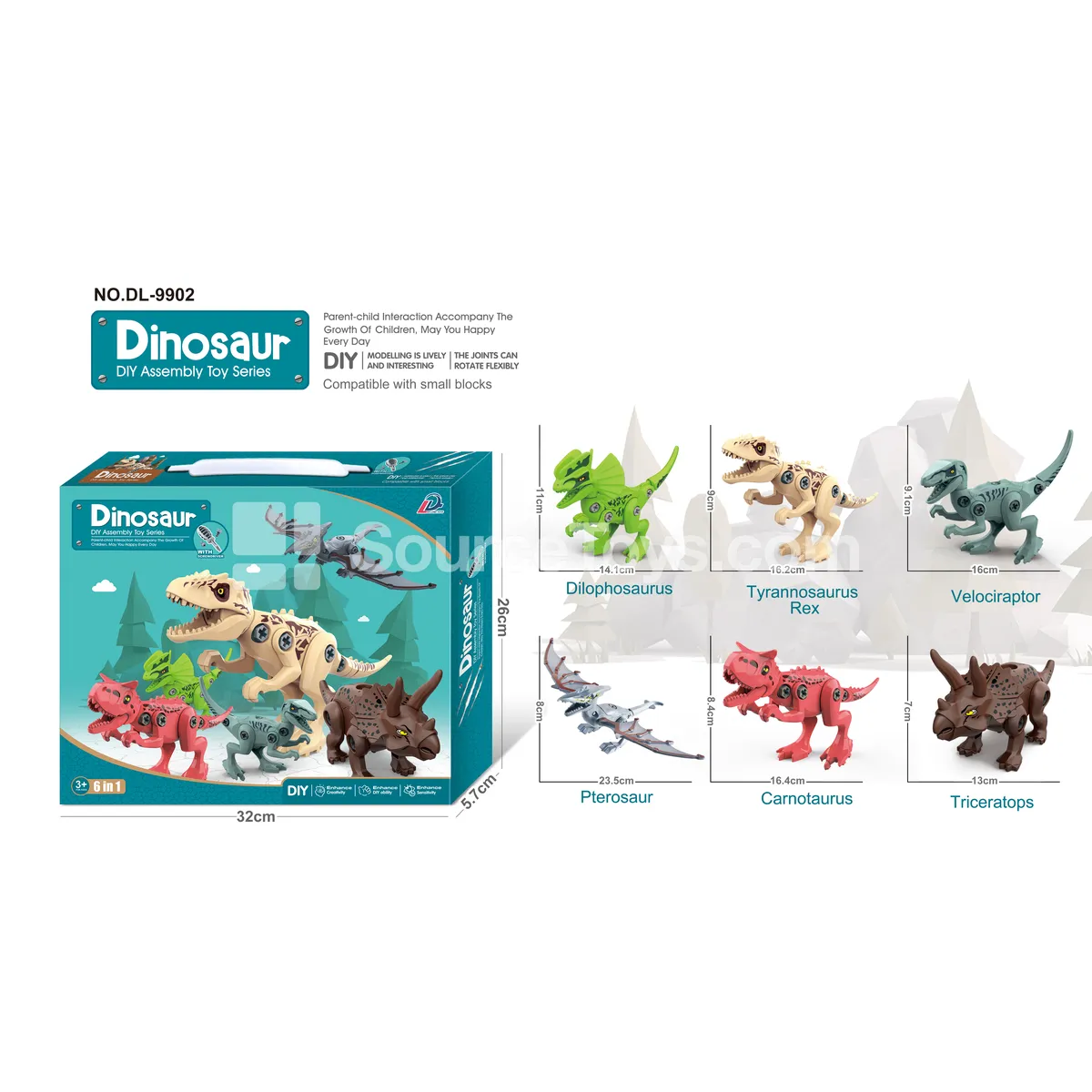 Dinosaur Toy Set 6 Styles/Box DIY Assembly Dinosaur Model Compatible with Small Building Blocks