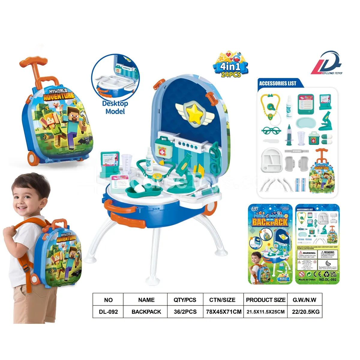 4-in-1 Rolling Doctor Kit Backpack Set