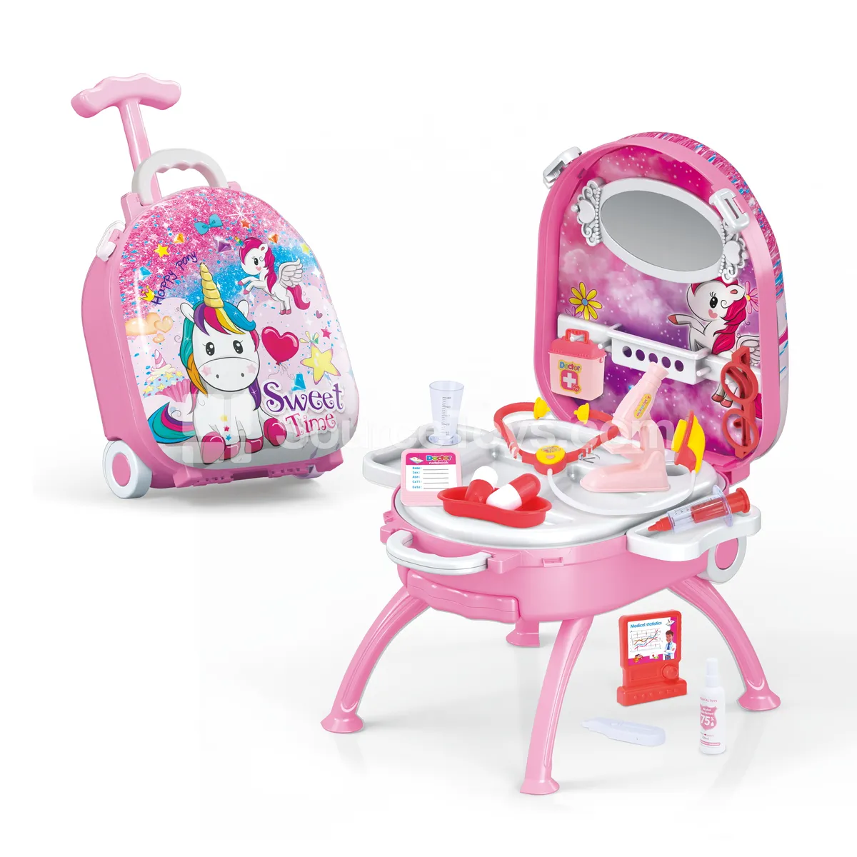 Unicorn 4-in-1 Suitcase Backpack Alloy Pretend-Play Doctor Set for Girls