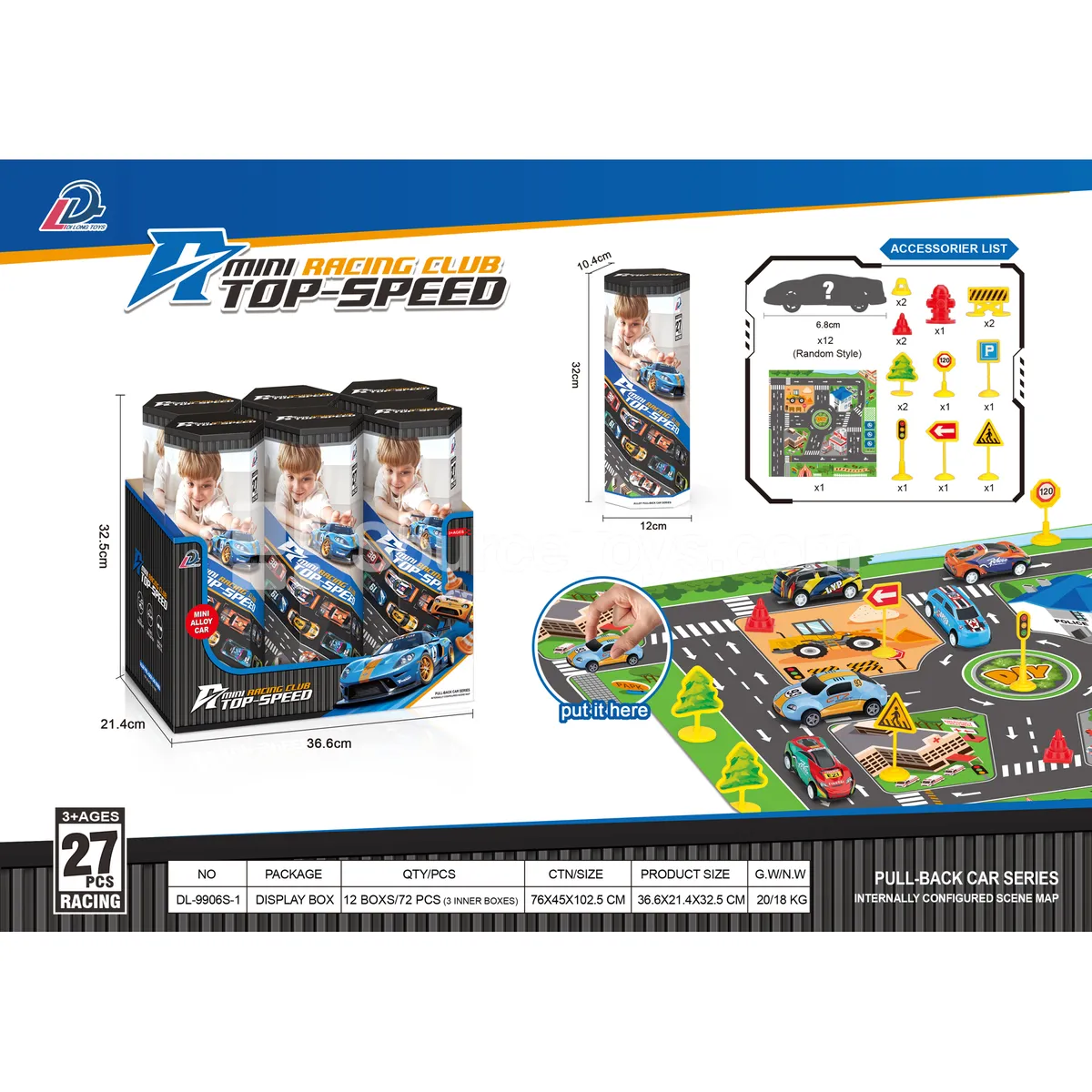 Friction-Powered Tin Car Set (27pcs)