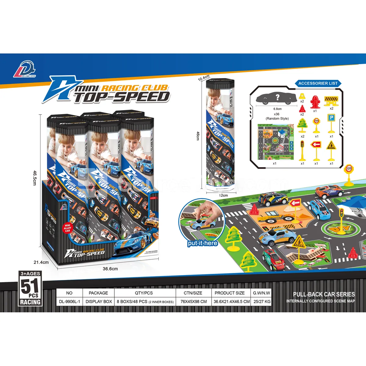 Pullback Tin Racing Scene Set (51pcs) Pretend Play DIY Educational
