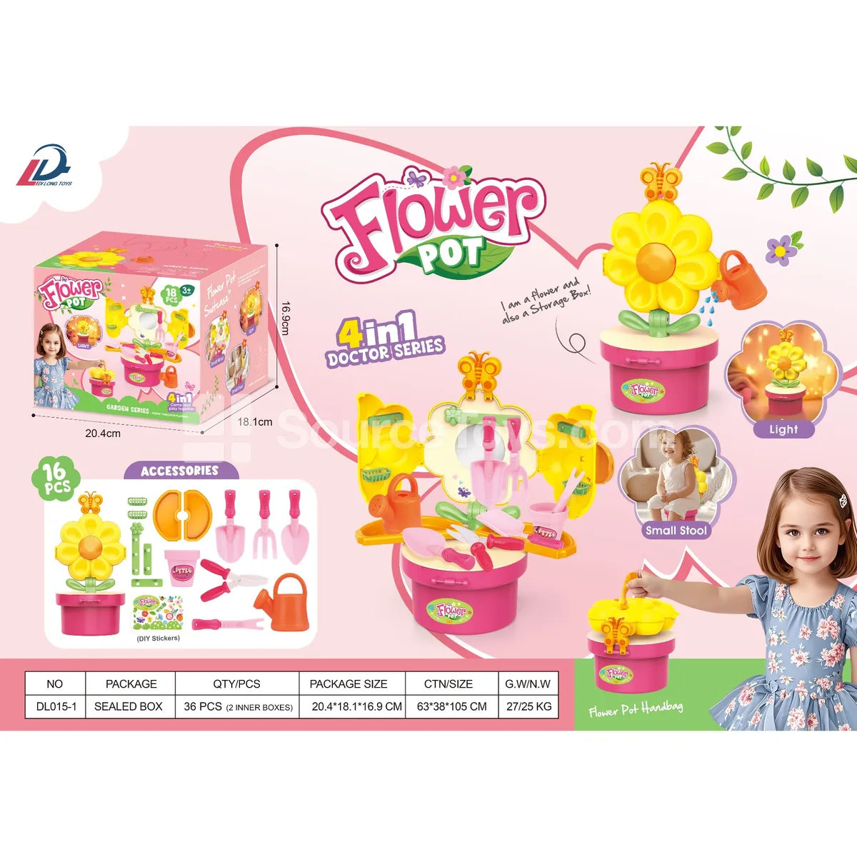 Glowing 4-in-1 Girl Gardening Sunflower DIY Set