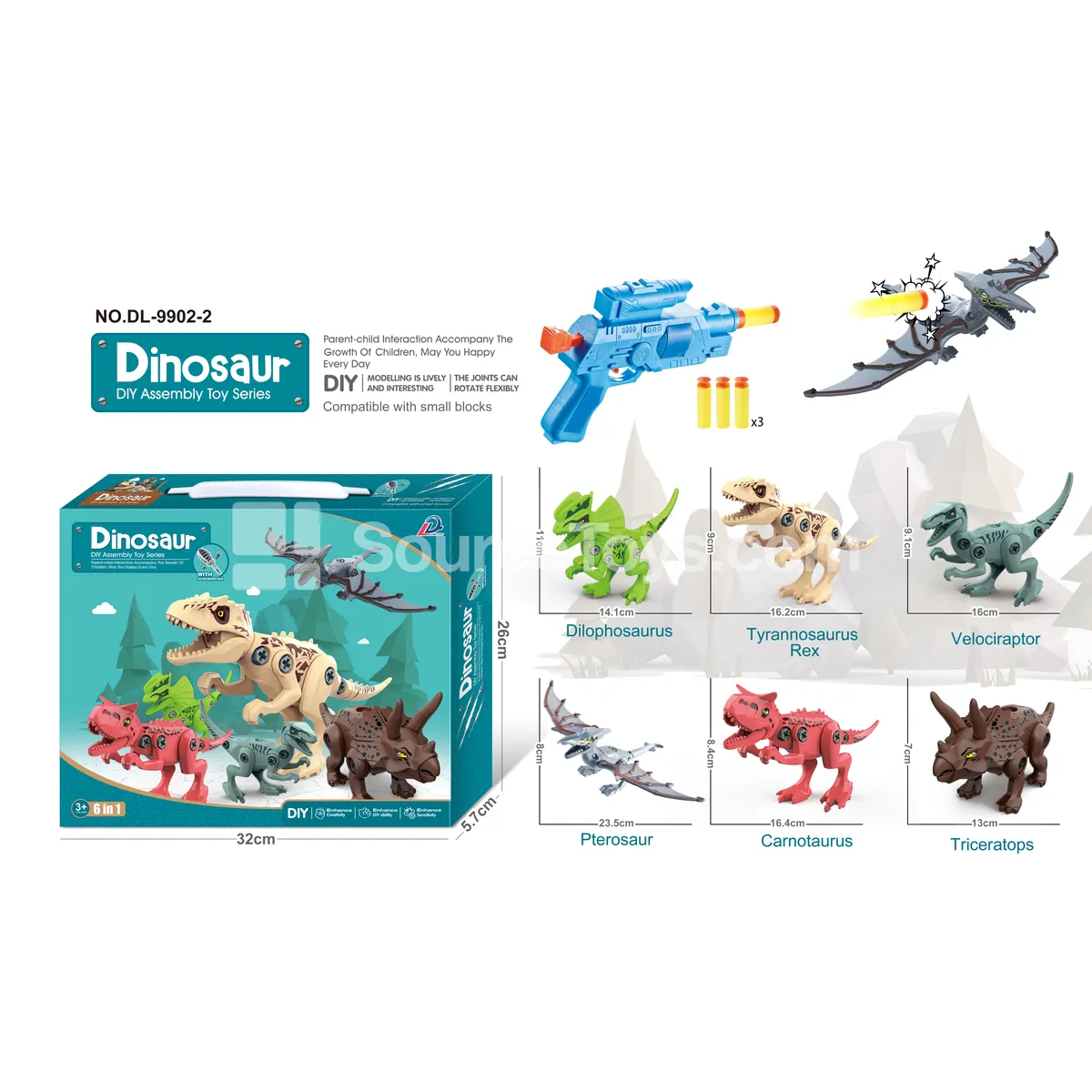 Dinosaur Gun Set (6 Styles/Box) DIY Assembly Dinosaur Model, Compatible with Small Building Blocks Dinosaur Gun Set (6 Styles/Box) DIY Assembly Dinosaur Model, Compatible with Small Building Blocks