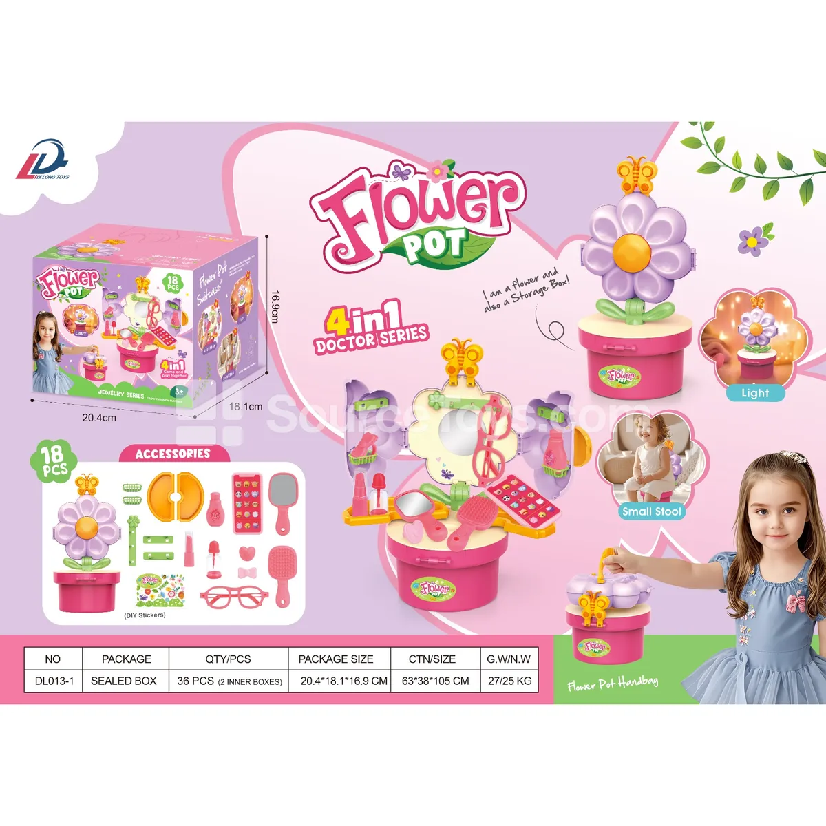 4-in-1 Glowing Jewelry Pretend-Play Vanity & Flower Stand with Storage Box 4-in-1 Glowing Jewelry Pretend-Play Vanity & Flower Stand with Storage Box