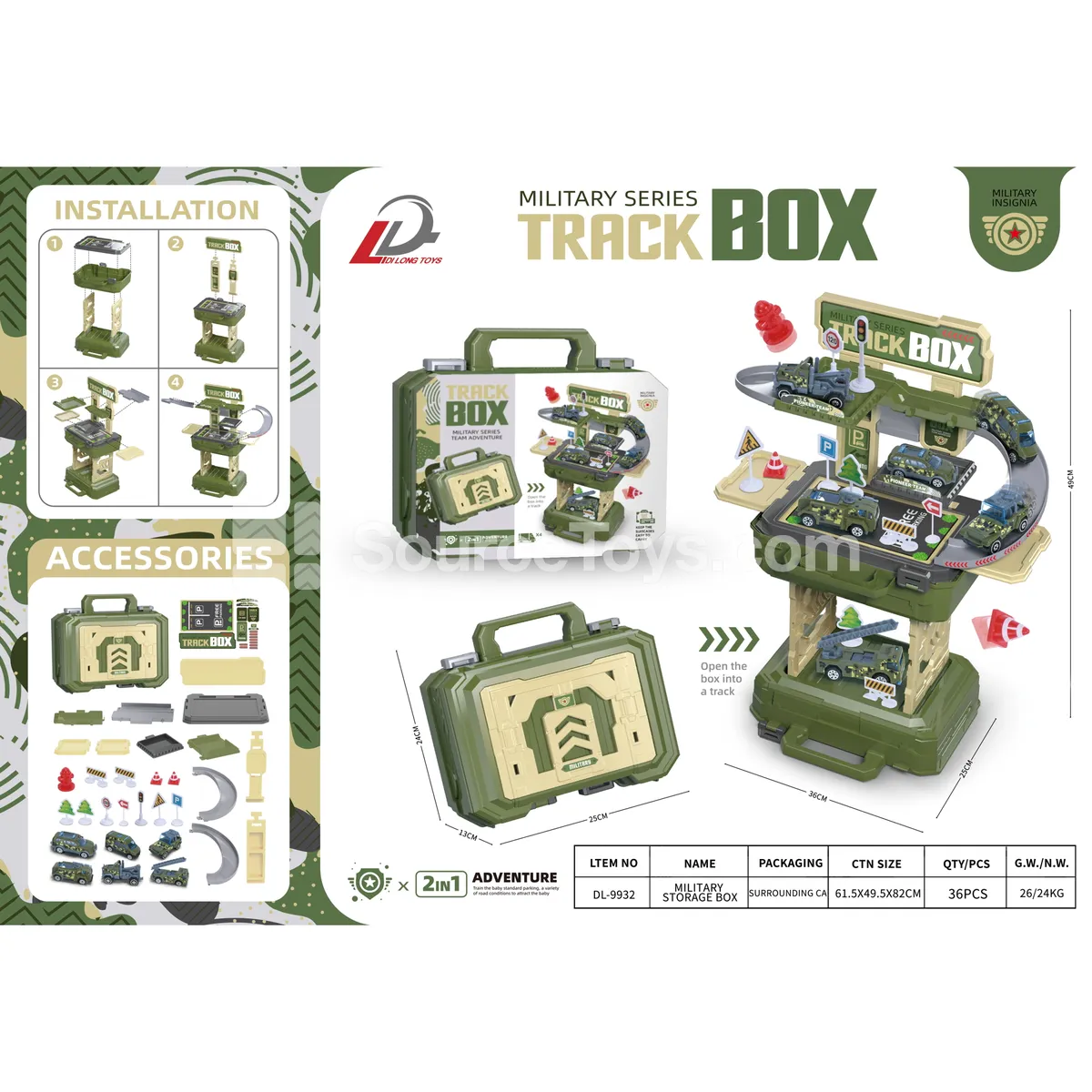 2-in-1 Track Parking Lot Military Briefcase with 4 Cars, Pretend-Play Educational Toy for Boys 2-in-1 Track Parking Lot Military Briefcase with 4 Cars, Pretend-Play Educational Toy for Boys