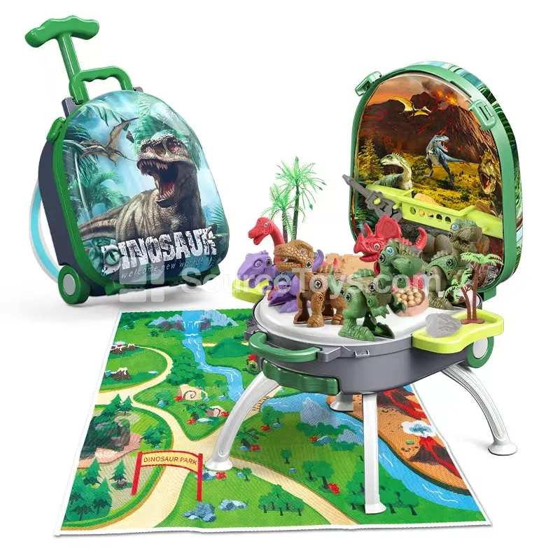 4-in-1 Alloy Dinosaur Suitcase Set with 2 Random Assembly Dinosaurs