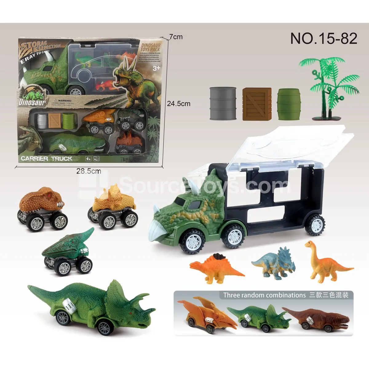 Dinosaur Truck Playset with 3 Pull-Back Triceratops (Assorted)