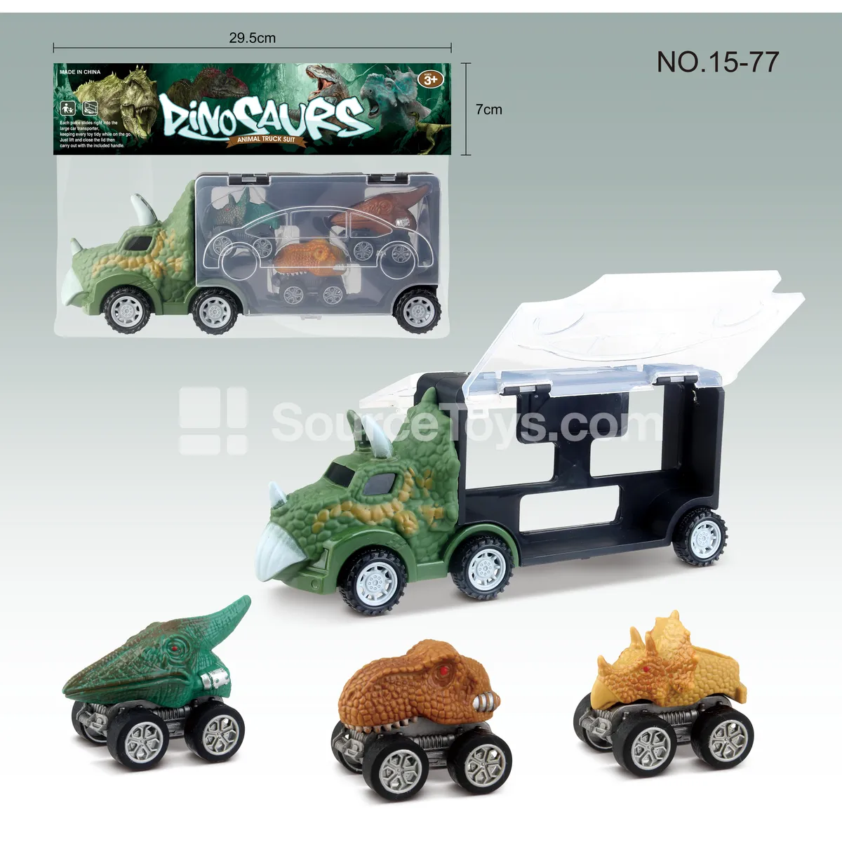 Dinosaur Container Truck with 3 Friction-Powered Dinosaurs