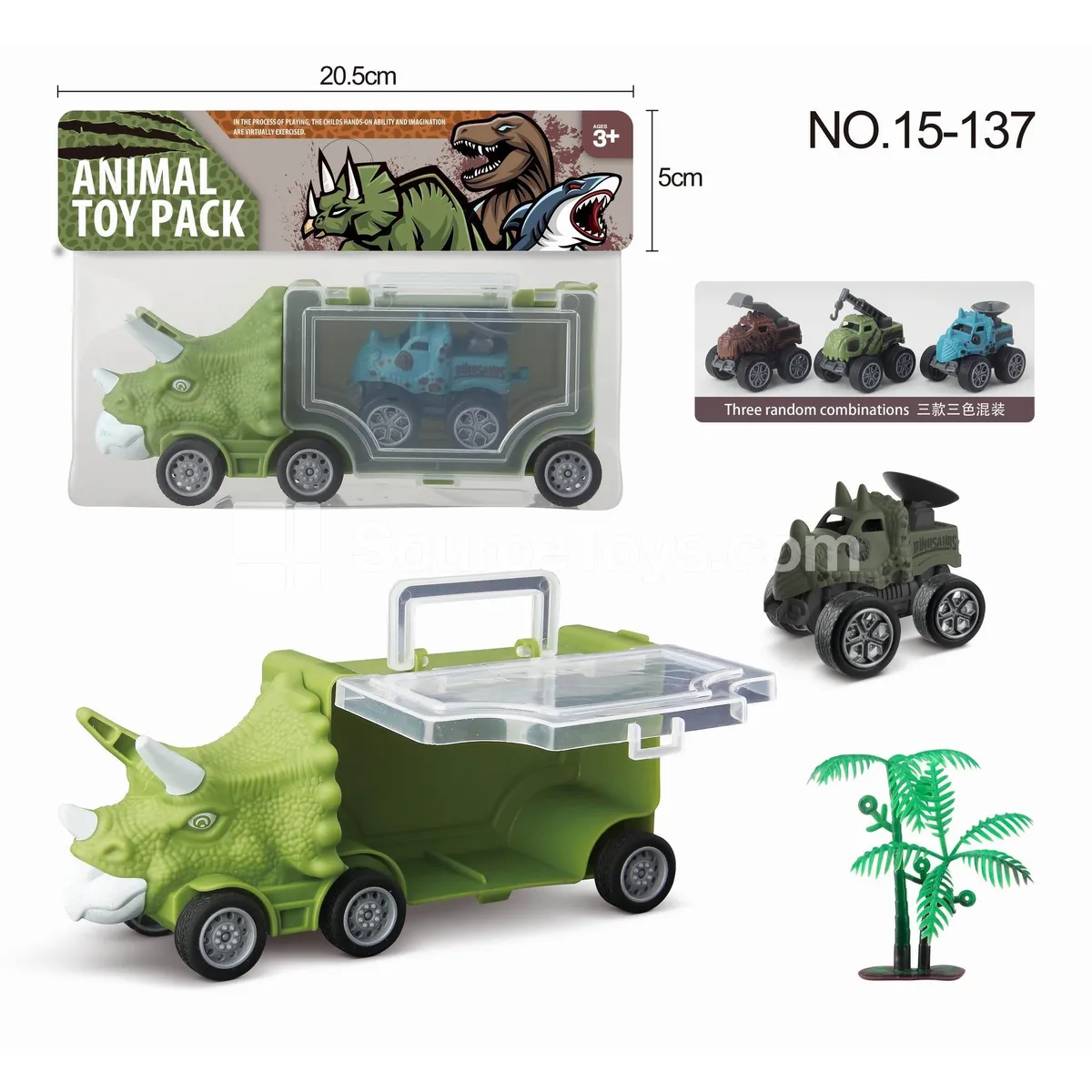 Dinosaur Car Set with Pull-back Dinosaur and Tree