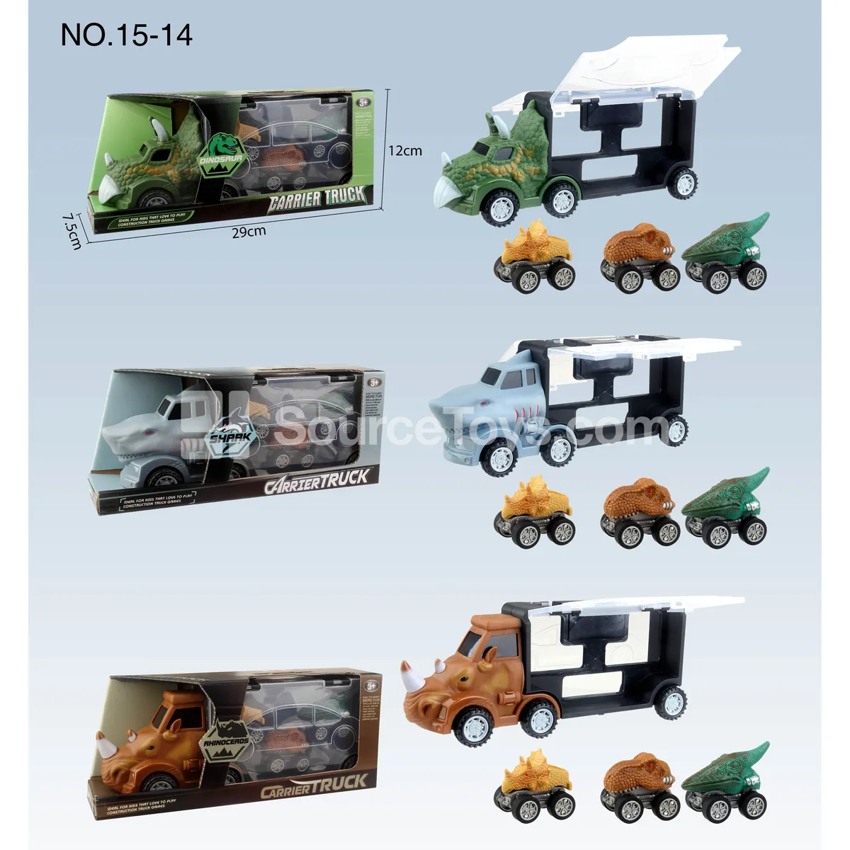 Dinosaur Storage Truck, Shark Container Truck, Rhino Container Truck (3 Styles Assorted, 5 Pcs Min.)