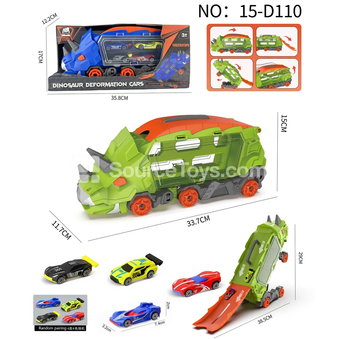 Triceratops Transforming Storage Vehicle with 4 AB Cars