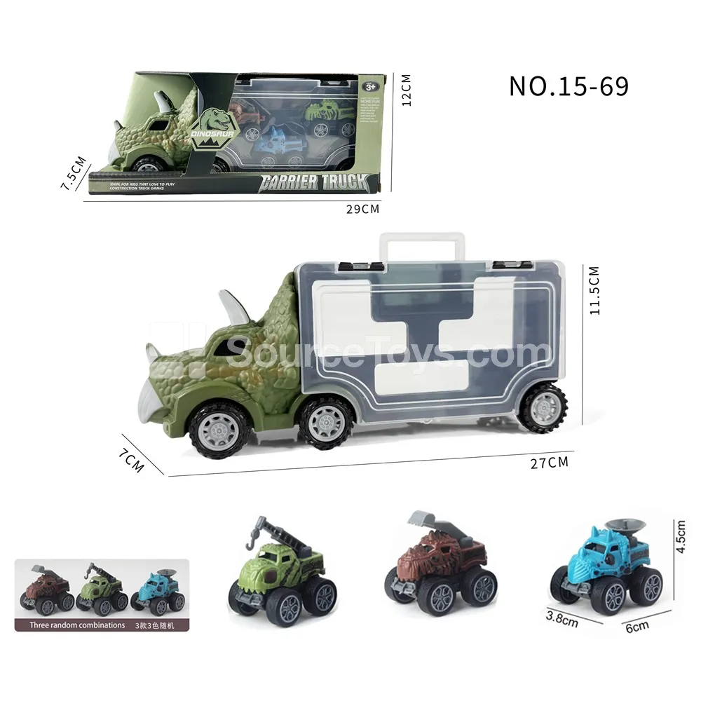 Triceratops Storage Truck + 3 Engineering Dinosaur Cars