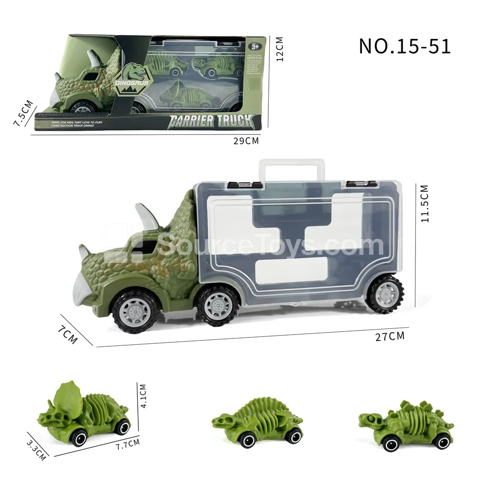 Triceratops Storage Car + 3 Skeleton Dinosaur Cars