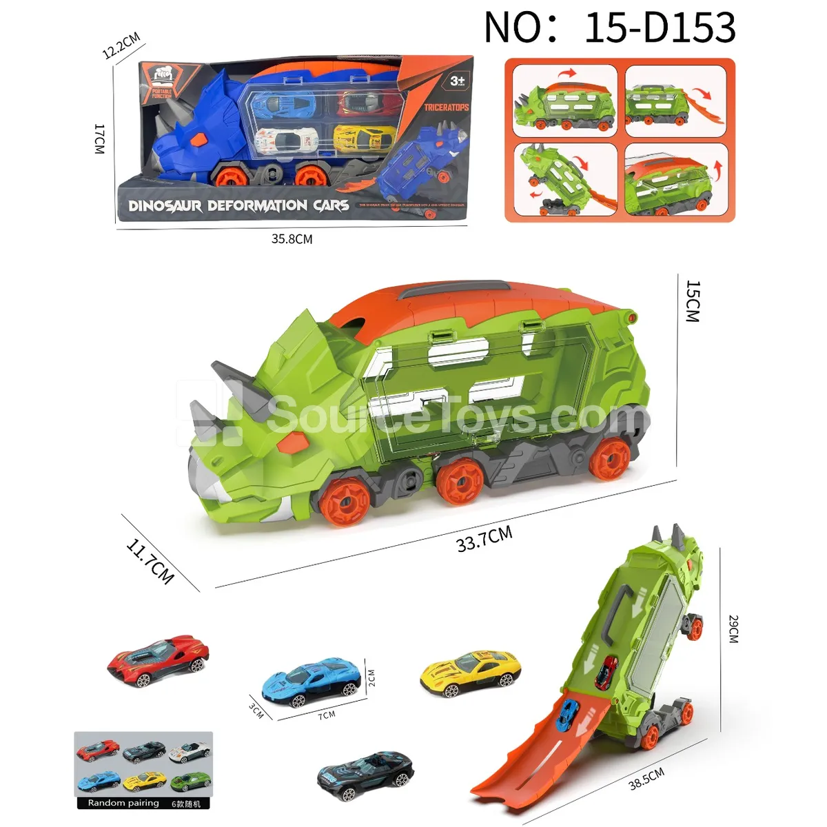 Triceratops Transforming Storage Car with 4 Alloy Mini Cars