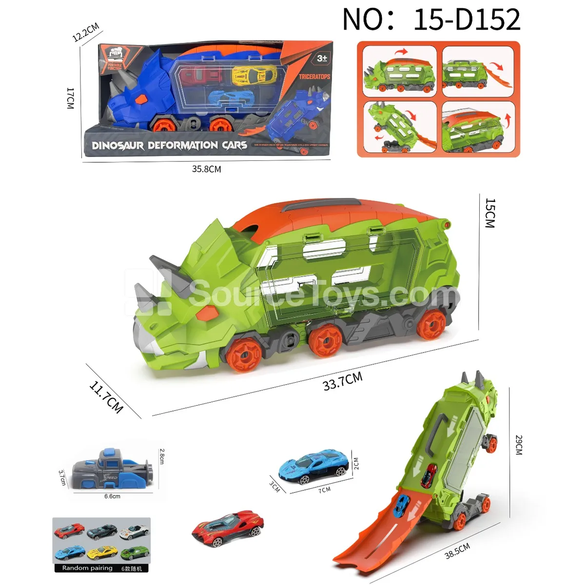 Triceratops Transforming Storage Car with 2 Alloy Cars and 1 Launcher