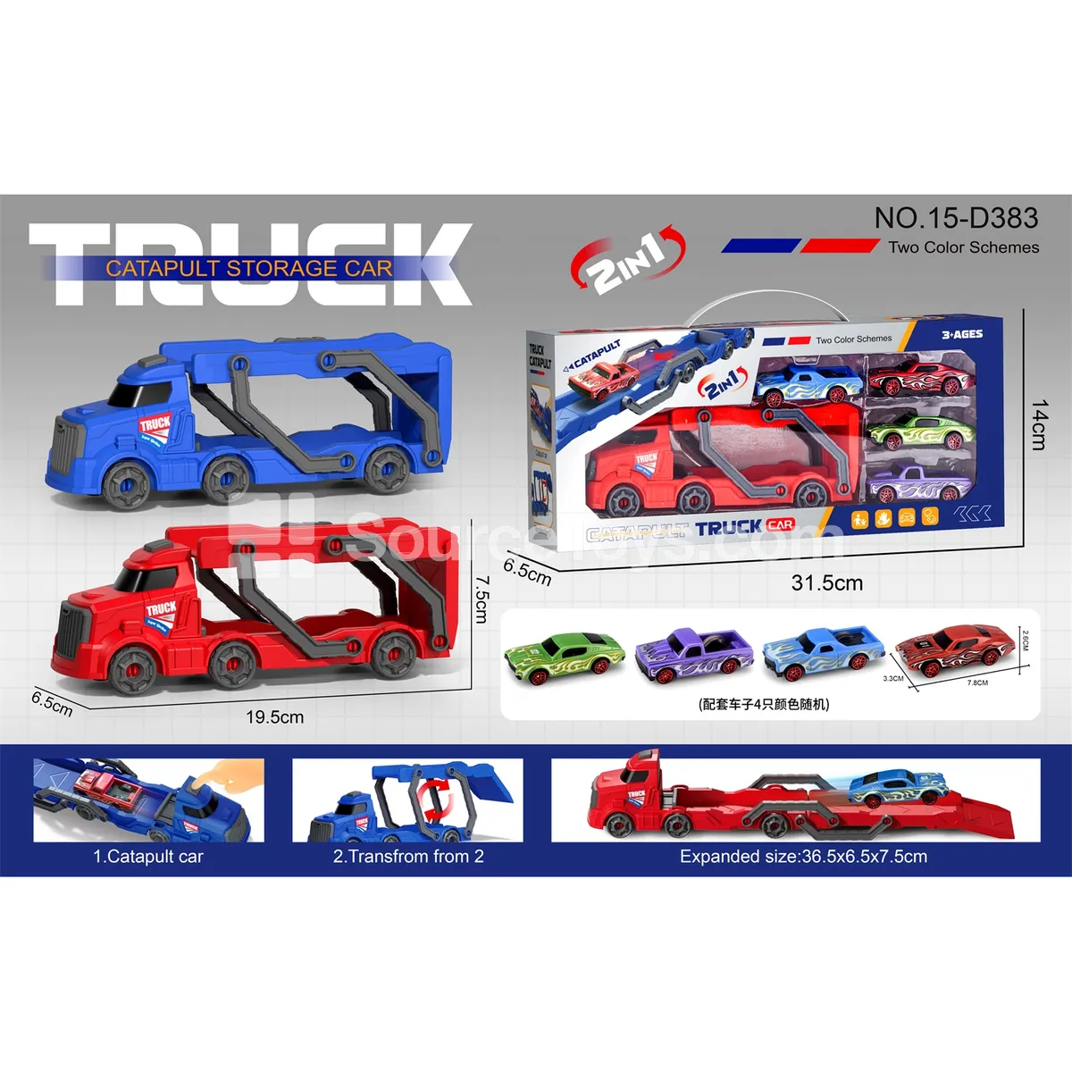 Folding Launcher Car with 4 Muscle Cars