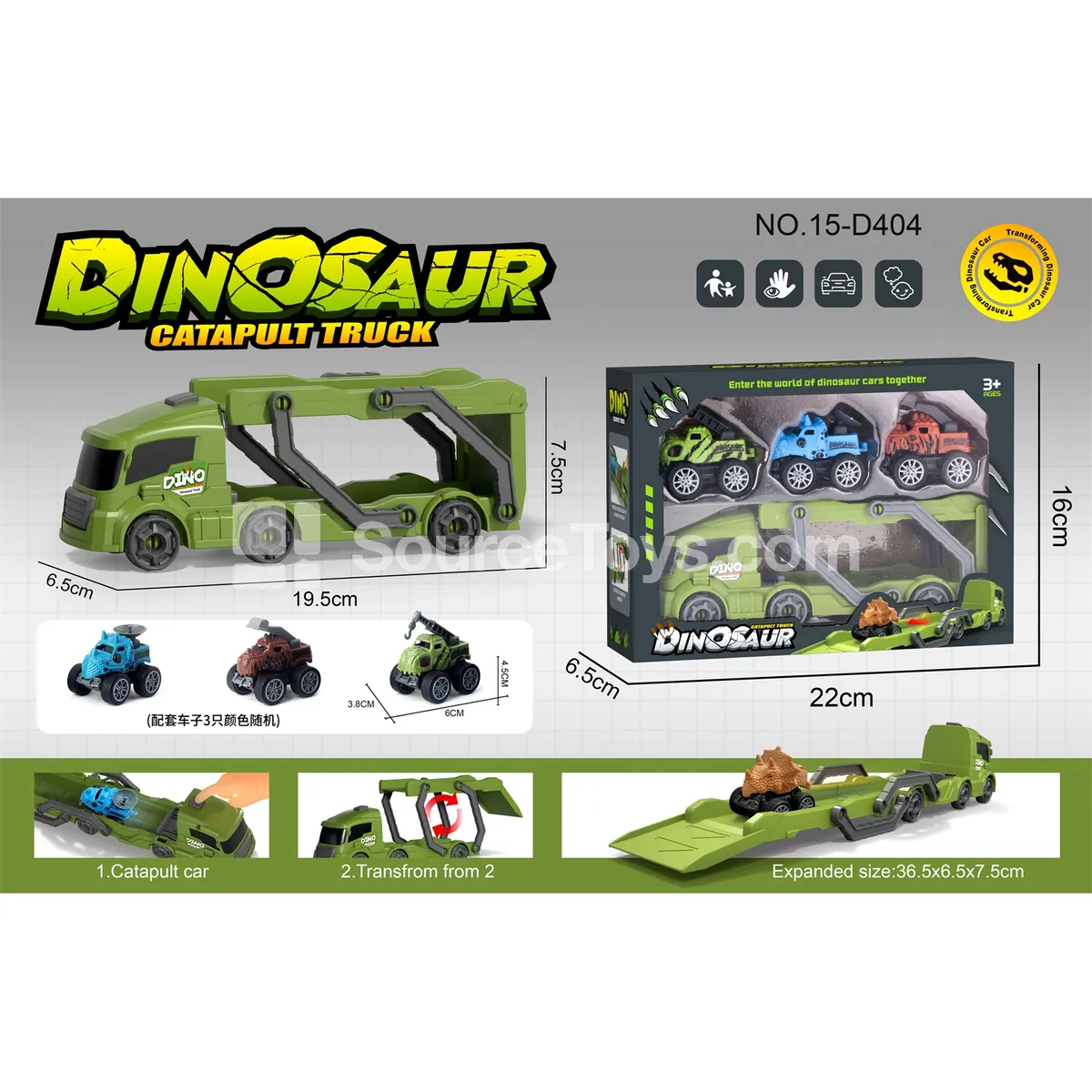 Mini Folding Launcher Car with 3 Dinosaur Engineering Cars