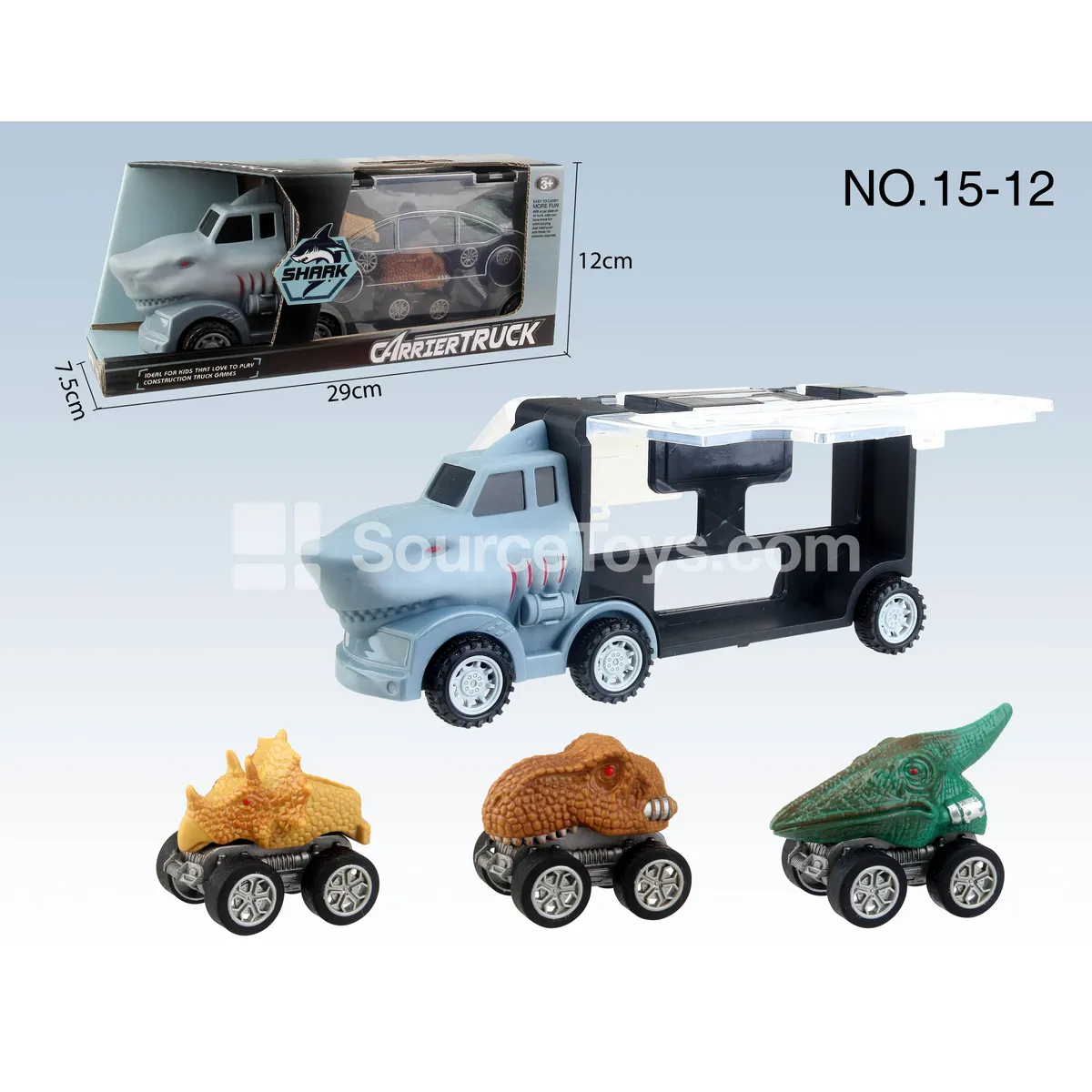 Shark Container Truck + 3 Dinosaur Pullback Cars Shark Container Truck + 3 Dinosaur Pullback Cars