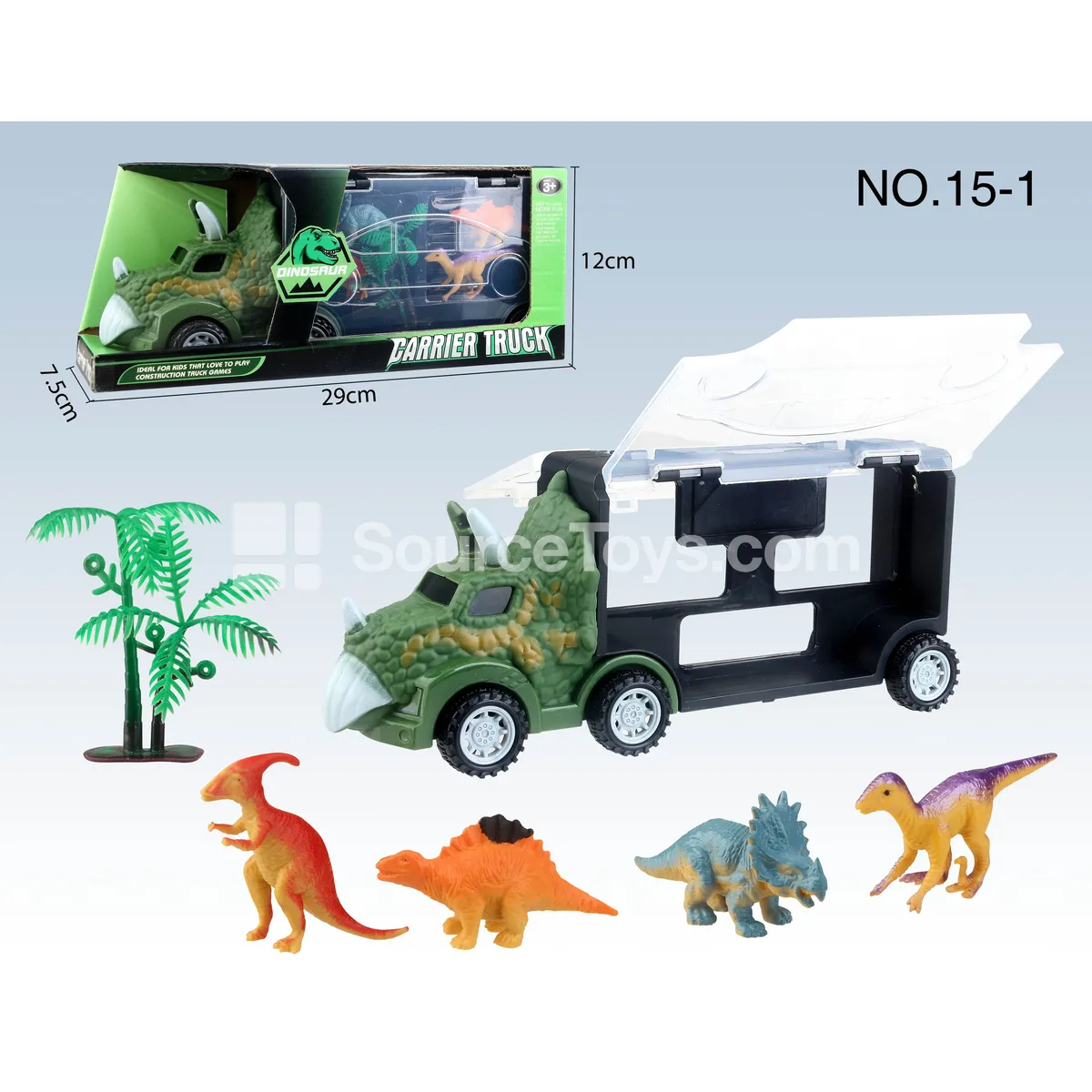 Dinosaur Storage Transport Truck with 4 Dinosaurs and 1 Tree