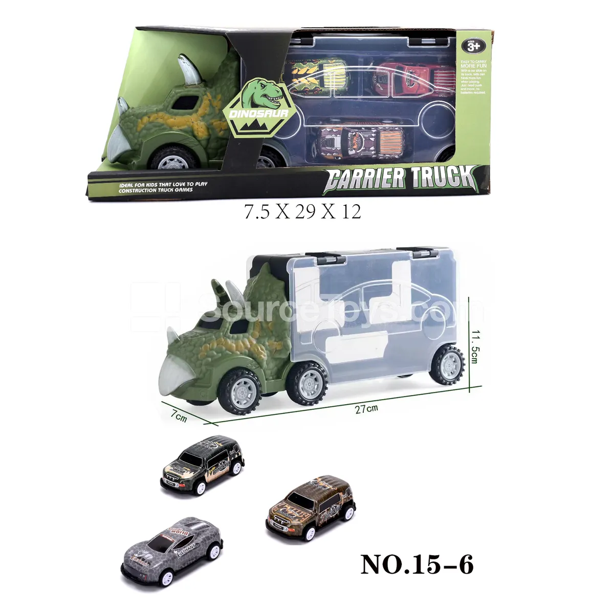 Dinosaur Storage Truck with 3 Animal Pull-Back Cars Dinosaur Storage Truck with 3 Animal Pull-Back Cars