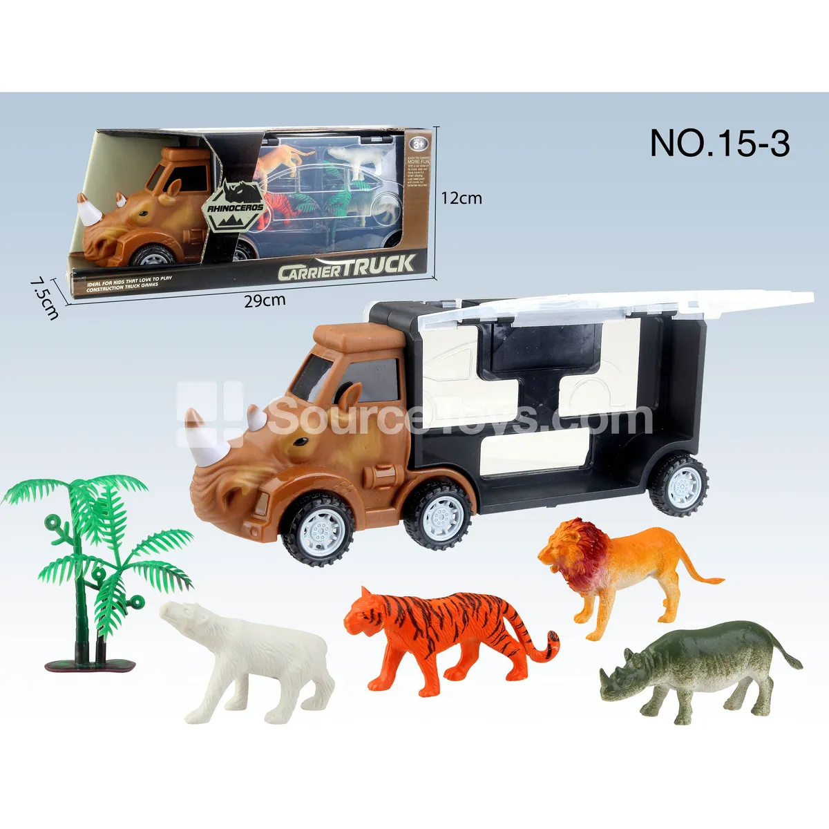 Rhino Storage Truck with 4 Animals and 1 Tree