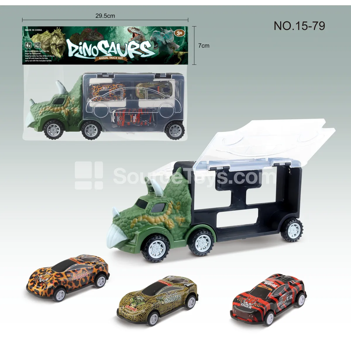 Dinosaur Storage Truck with 3 Tin Pull-back Animal Cars Dinosaur Storage Truck with 3 Tin Pull-back Animal Cars