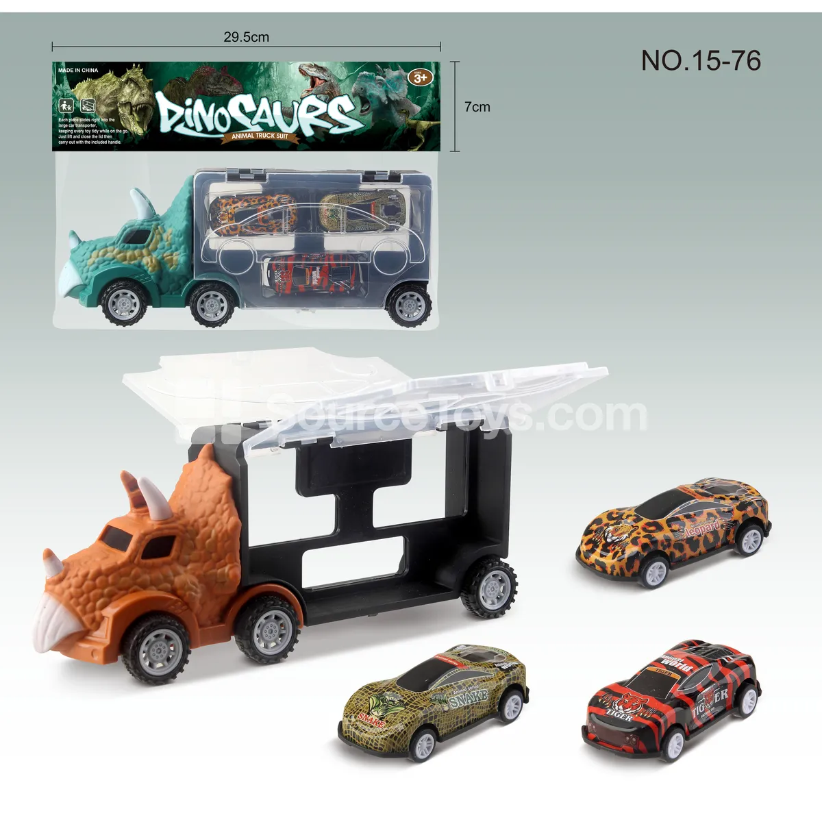 Dinosaur Storage Truck with 3 Tinplate Animal Pull-Back Cars Dinosaur Storage Truck with 3 Tinplate Animal Pull-Back Cars