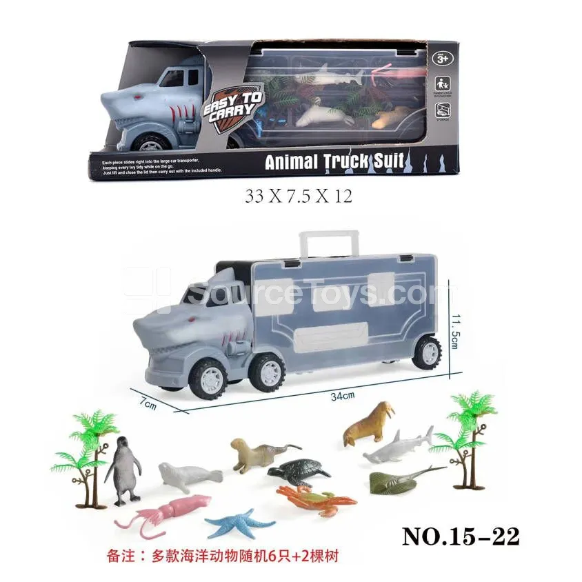 Shark Storage Vehicle with 6 Ocean Animals and 2 Trees