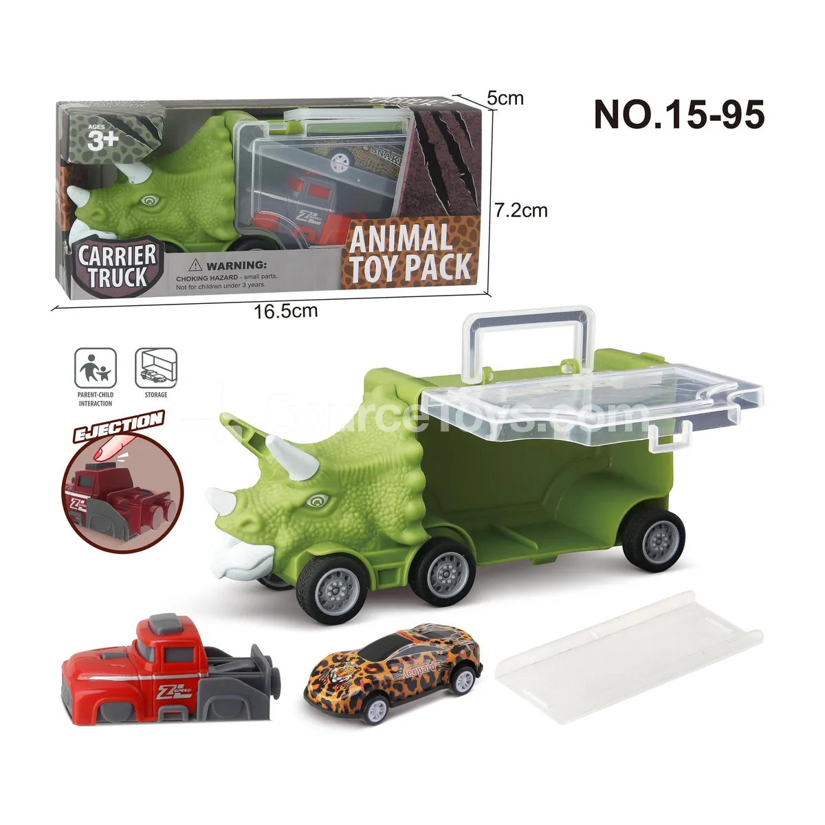 Dinosaur Car  Triceratops Storage Car with Tin & Launcher