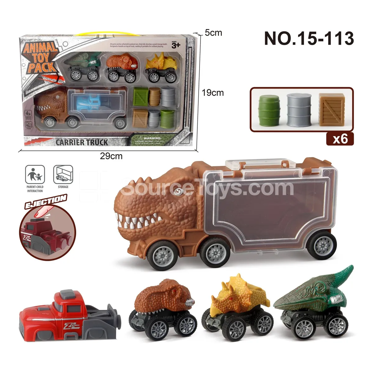 Dinosaur Car Storage Truck with 3 Dino Cars, 1 Launcher & 6 Accessories