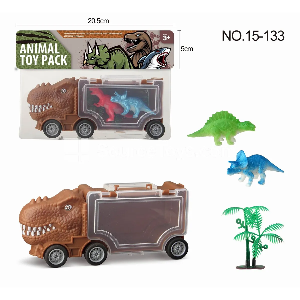 Dinosaur Car Storage T-Rex Vehicle with 2 Baby Dinosaurs and 1 Tree