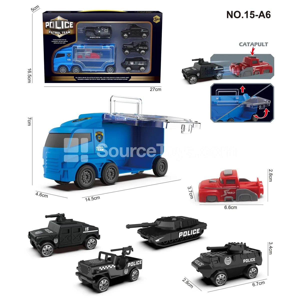 Police Mini Storage Car with 4 Police Cars and Launcher