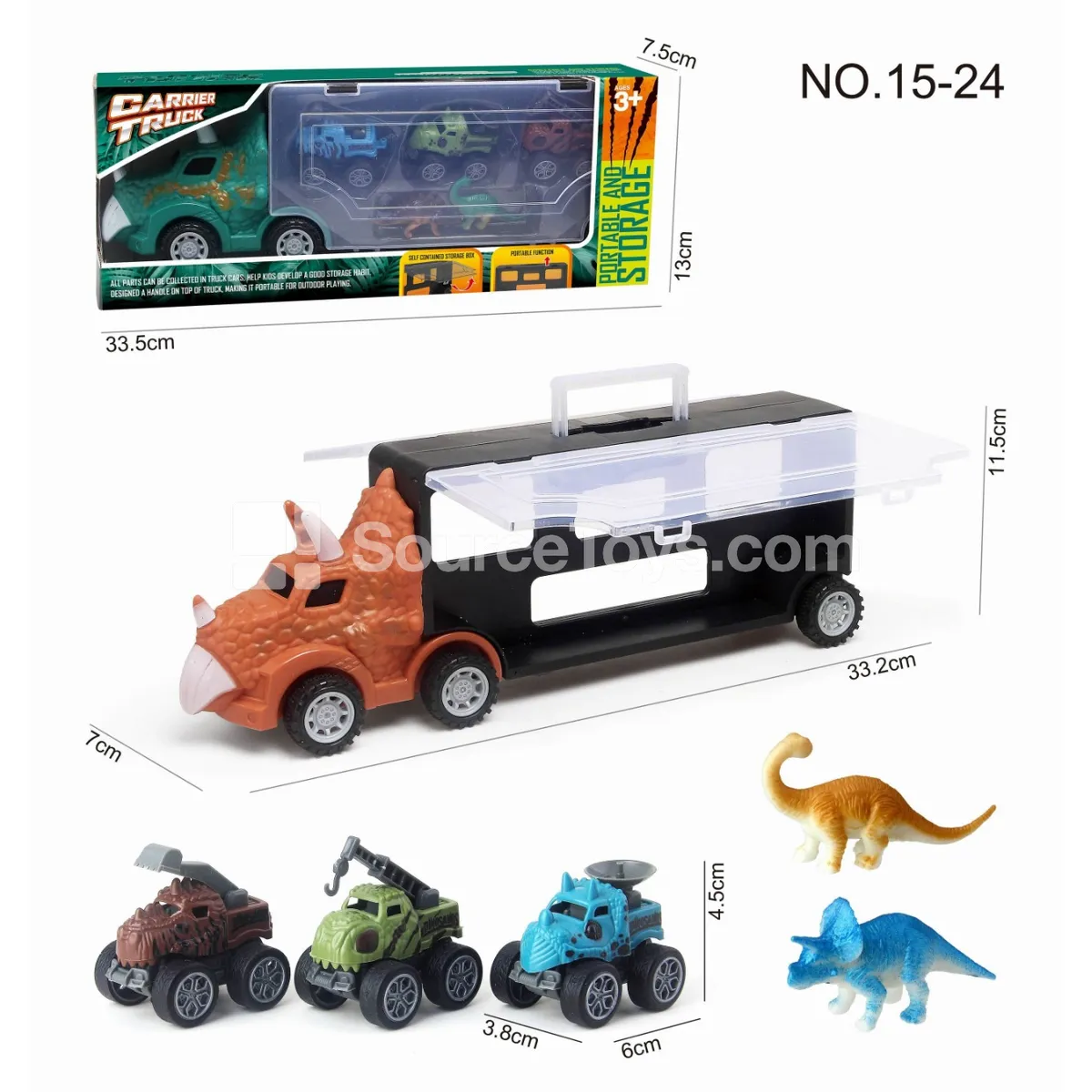 Dinosaur Storage Truck with 2 Dinosaur Figures and 3 Friction-Powered Construction Dinosaur Cars Dinosaur Storage Truck with 2 Dinosaur Figures and 3 Friction-Powered Construction Dinosaur Cars