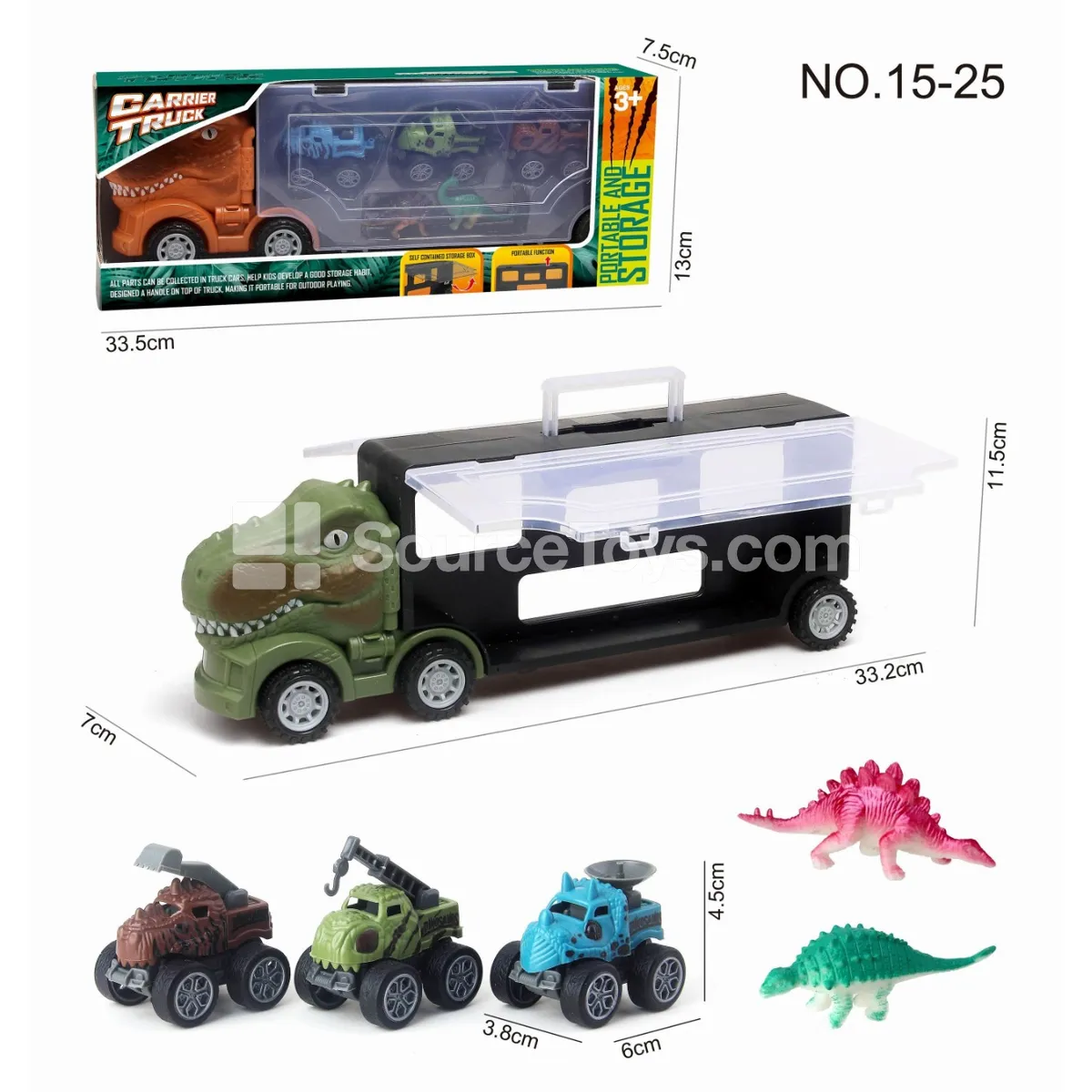 T-Rex Storage Truck with 2 Dinosaur Figures and 3 Friction-Engine Dinosaur Cars T-Rex Storage Truck with 2 Dinosaur Figures and 3 Friction-Engine Dinosaur Cars