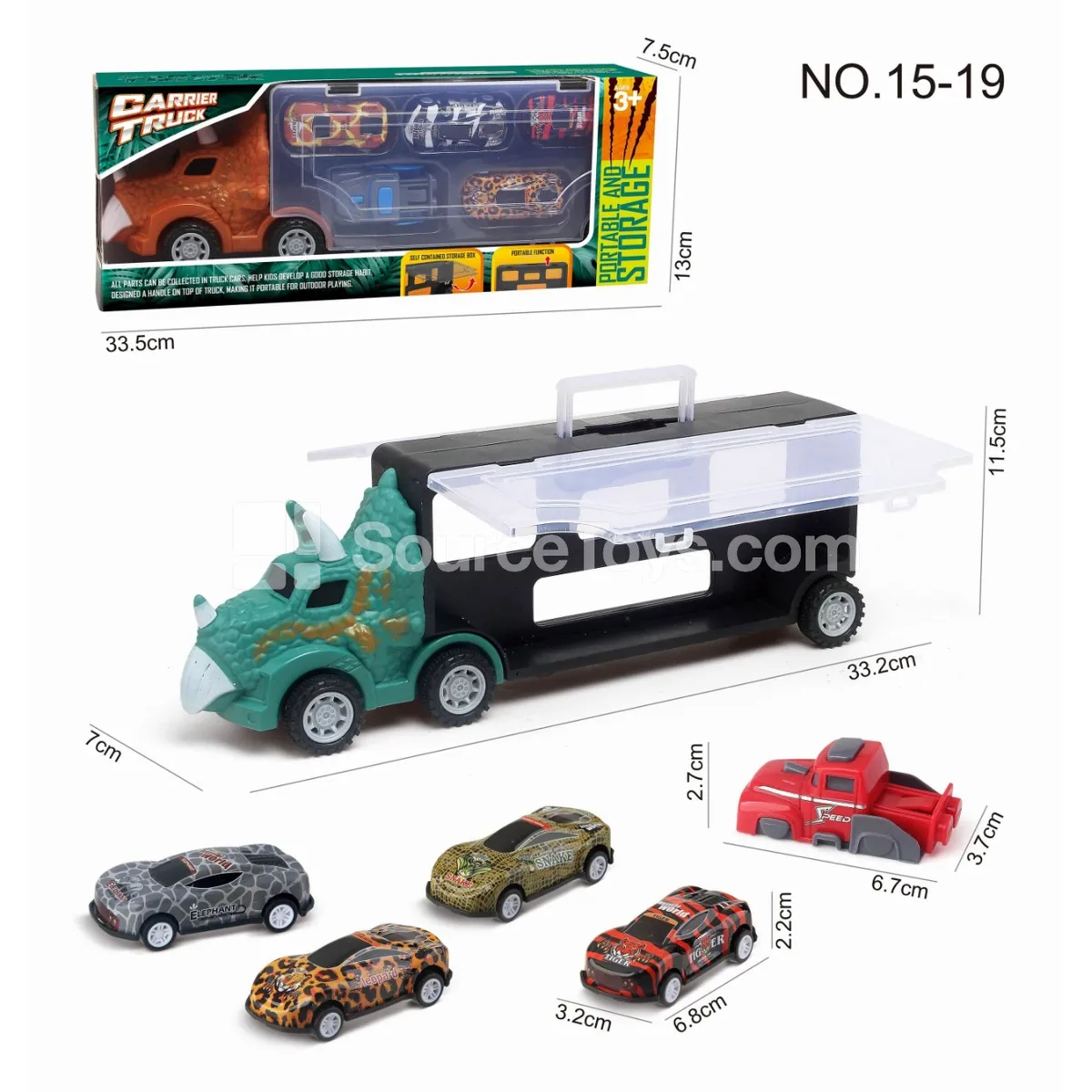 Triceratops Storage Truck with 1 Launcher & 4 Die-cast Cars Triceratops Storage Truck with 1 Launcher & 4 Die-cast Cars