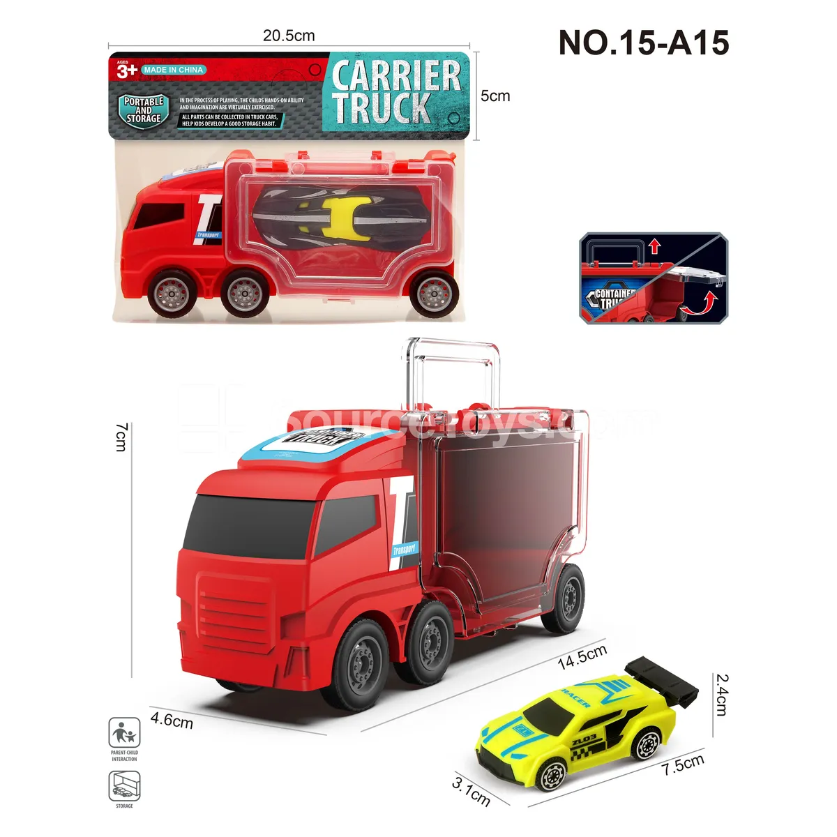 Red Square-Head Storage Car with AB Car Toy Red Square-Head Storage Car with AB Car Toy