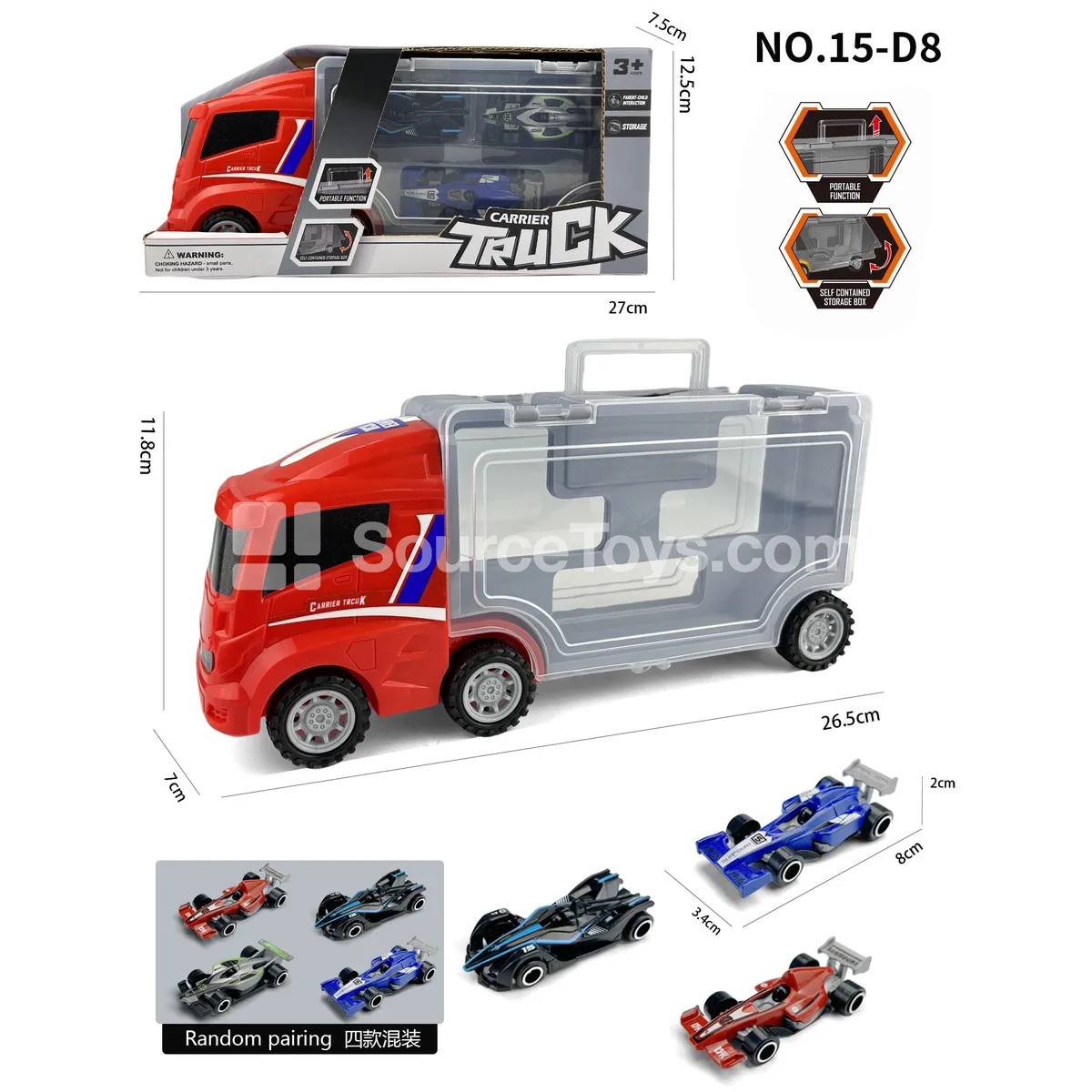 Square-head Storage Truck with 3 F1-style Cars Square-head Storage Truck with 3 F1-style Cars