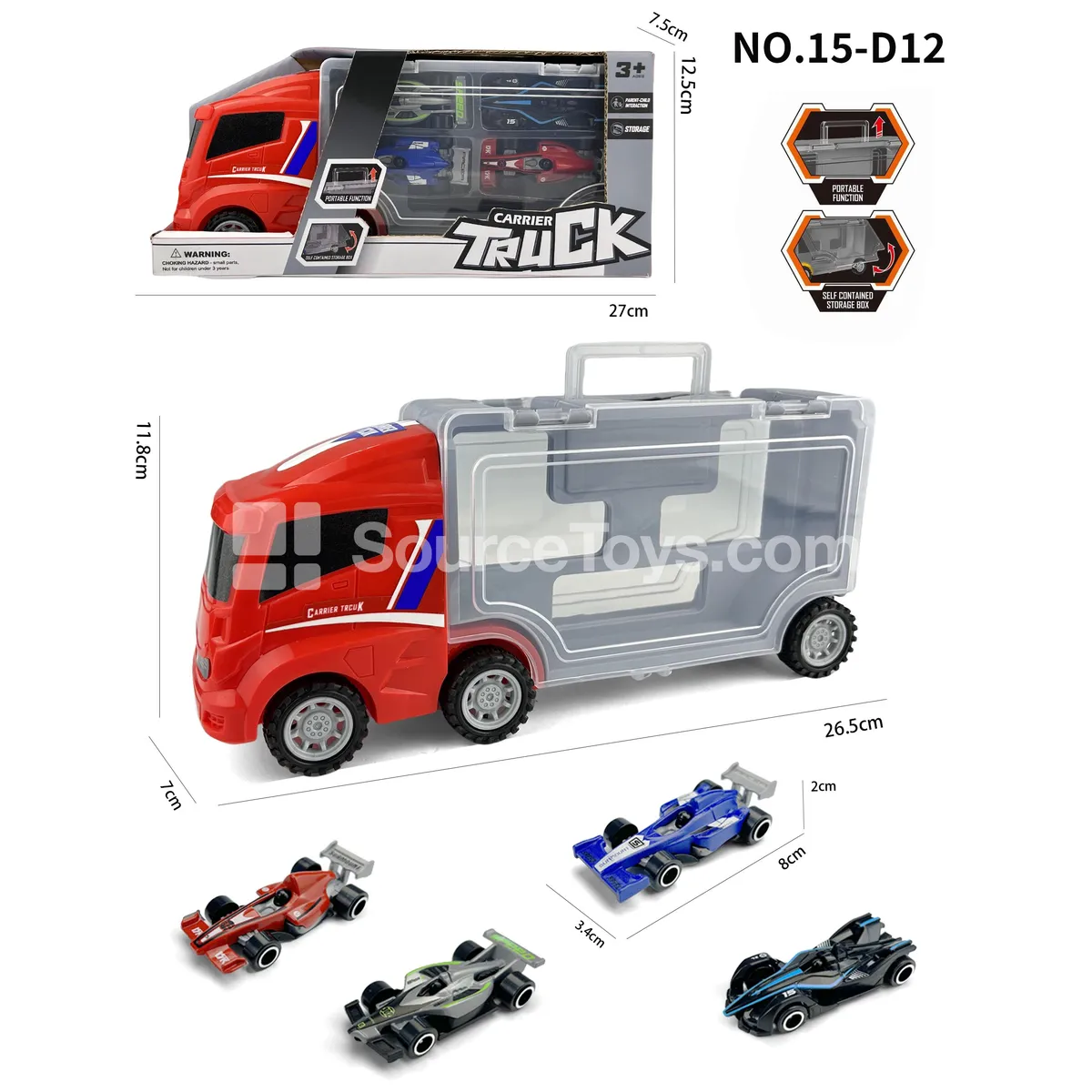 Square Storage Truck with 4 F1 Cars Square Storage Truck with 4 F1 Cars
