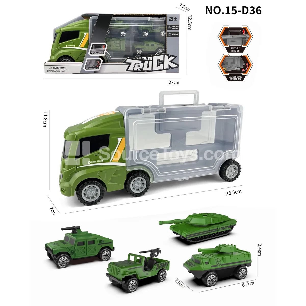 Square Storage Truck with 4 Military Cars