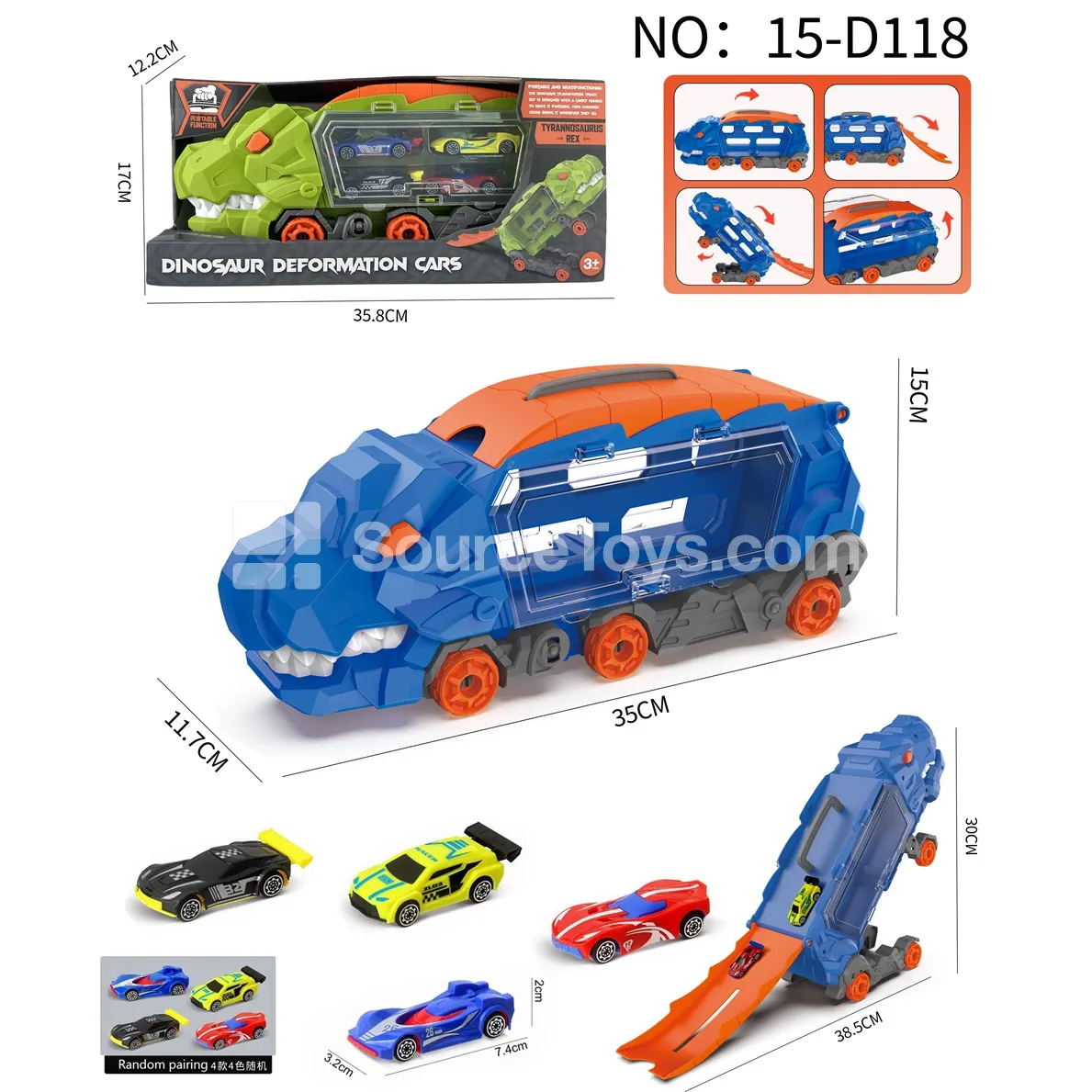 Tyrannosaurus Transforming Storage Vehicle + 4 AB Cars