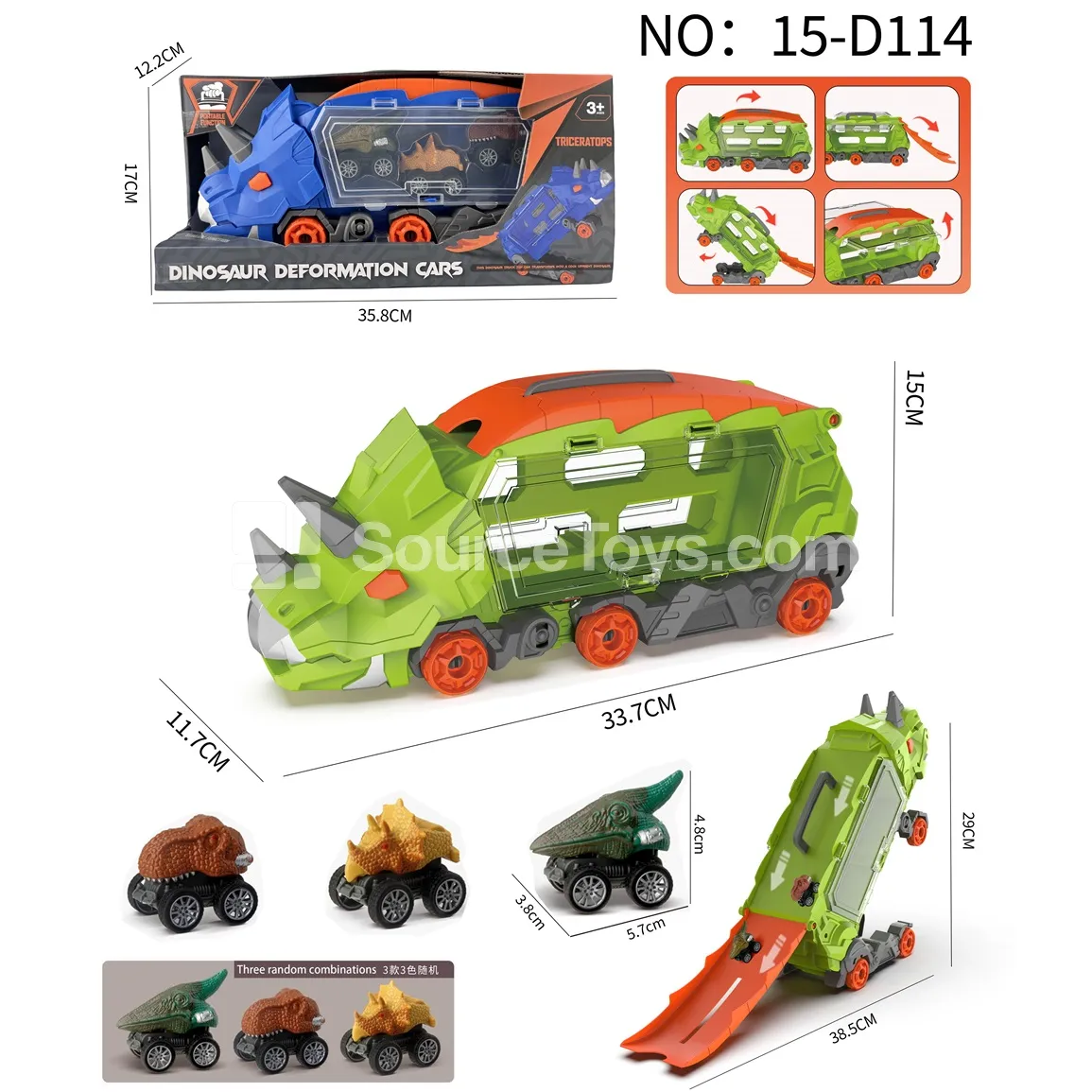 Triceratops Transforming Storage Vehicle + 3 Dinosaur Cars Triceratops Transforming Storage Vehicle + 3 Dinosaur Cars