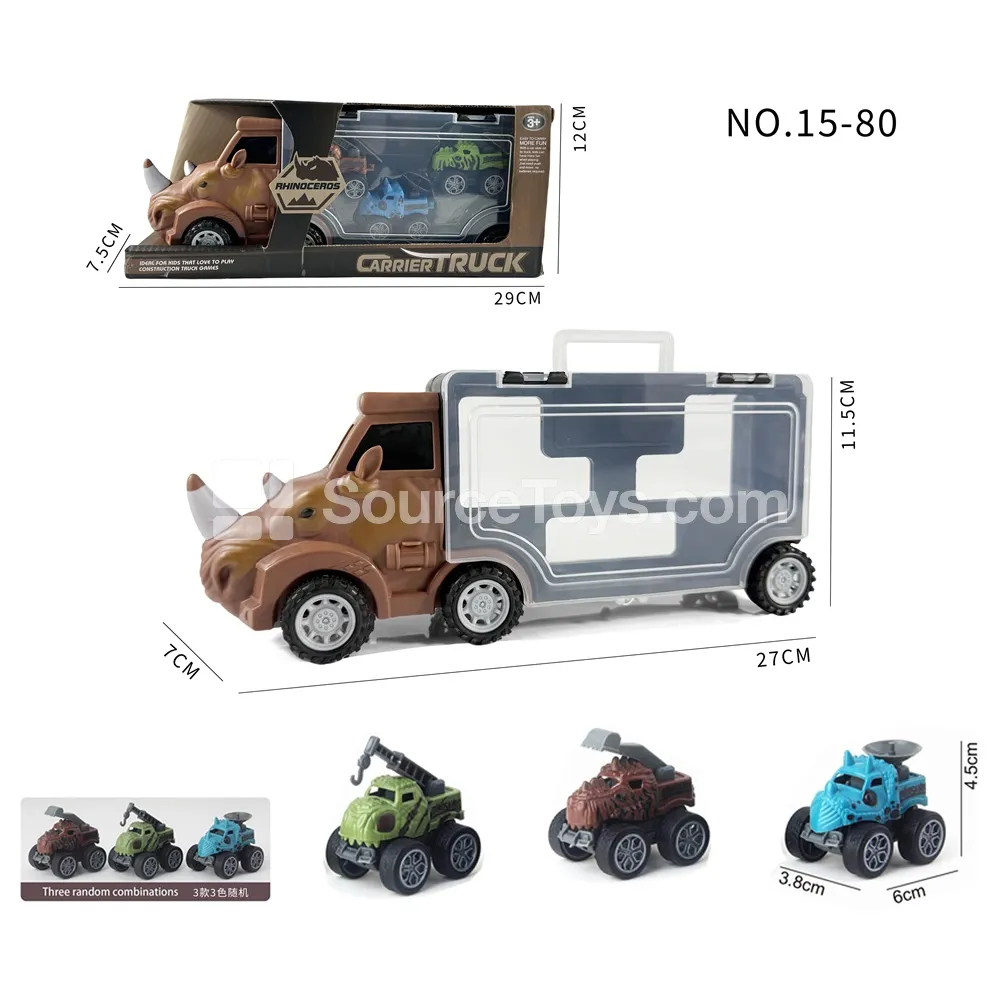 Rhino Storage Truck with 3 Engineering Dinosaur Cars Rhino Storage Truck with 3 Engineering Dinosaur Cars