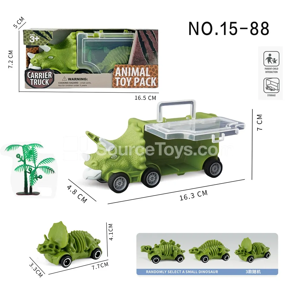 Mini Triceratops Storage Truck with 1 Skeleton Dinosaur Car & 1 Tree