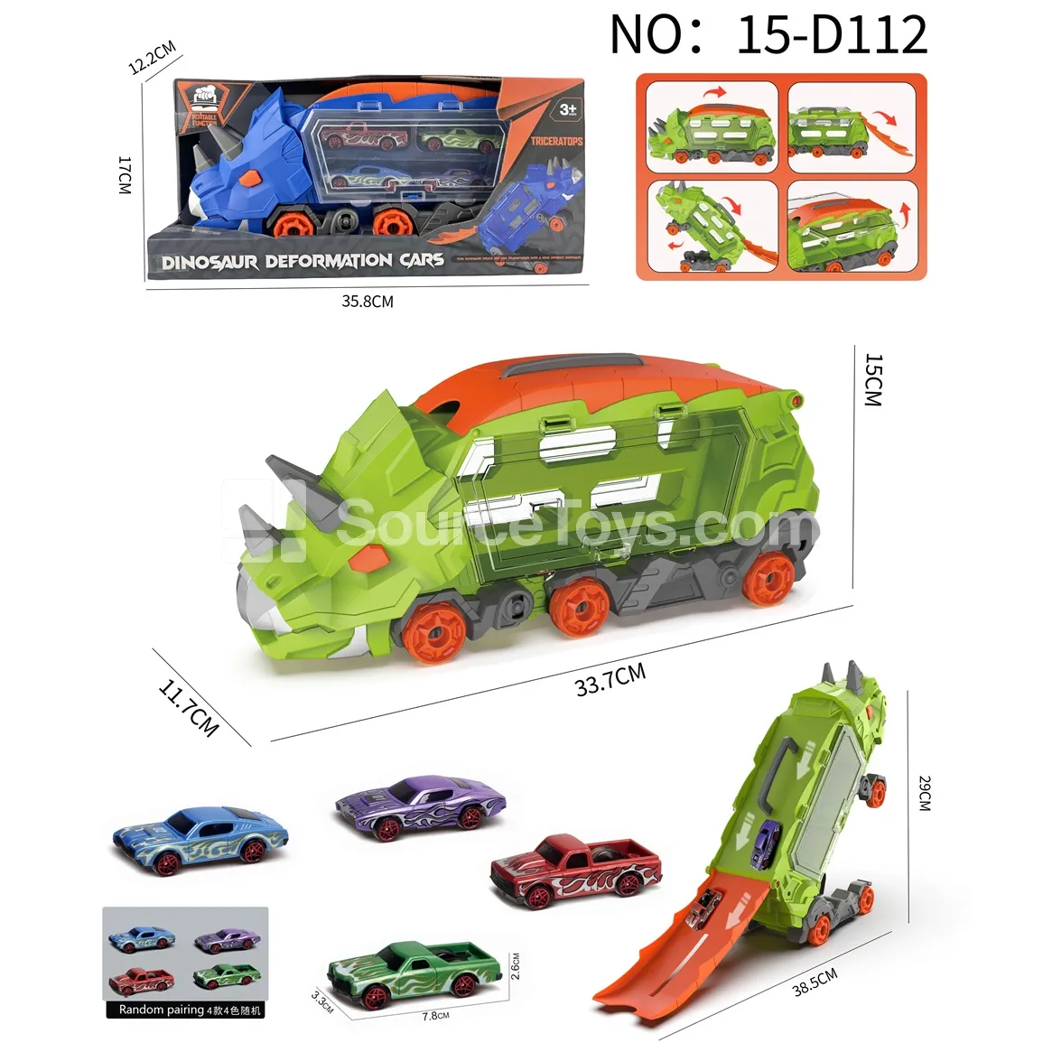 Triceratops Transforming Storage Car with 4 Muscle Cars Triceratops Transforming Storage Car with 4 Muscle Cars