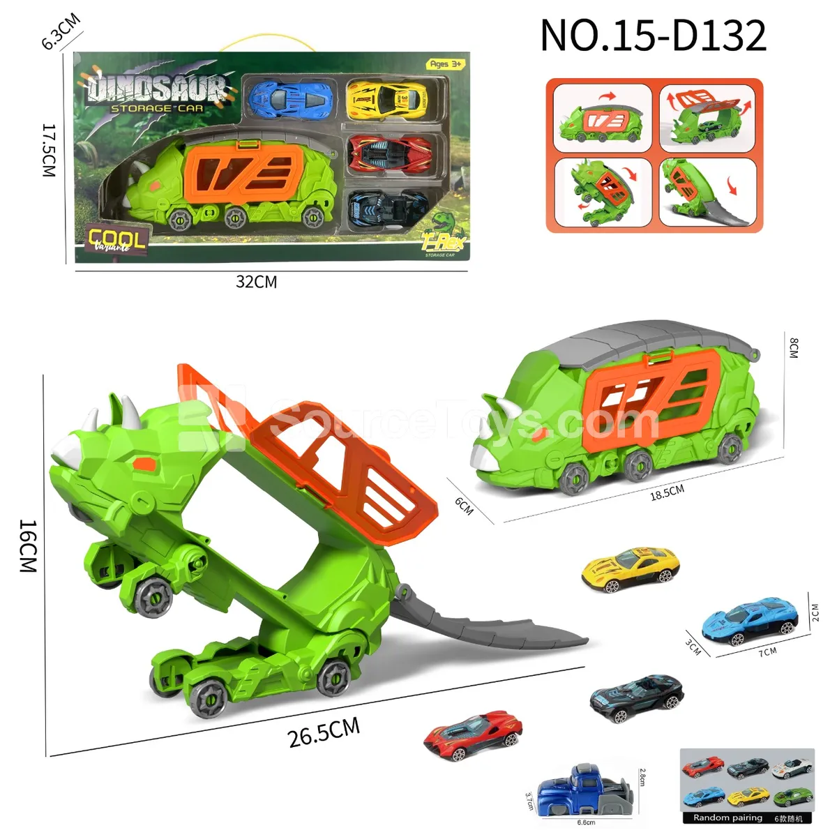 Mini Triceratops Transformable Storage Truck with 4 Alloy Cars and 1 Launcher Mini Triceratops Transformable Storage Truck with 4 Alloy Cars and 1 Launcher