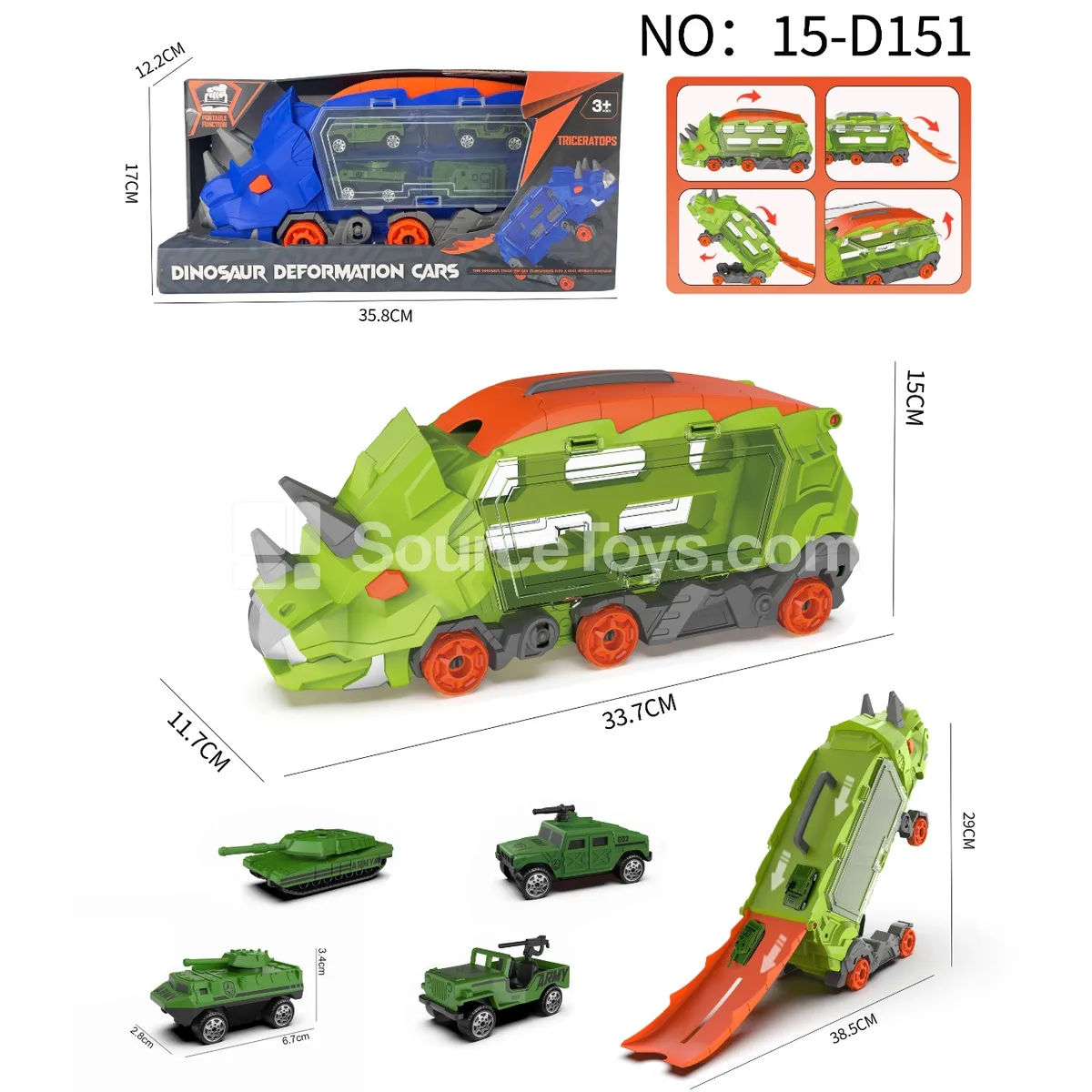 Triceratops Transforming Storage Car with 4 Military AB Cars Triceratops Transforming Storage Car with 4 Military AB Cars