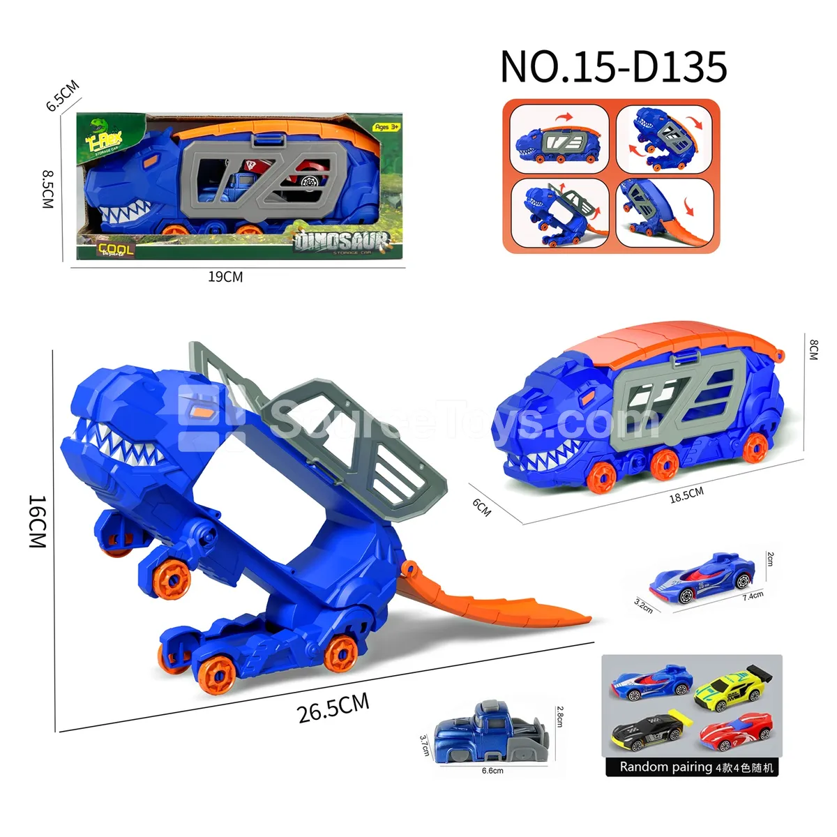 T-Rex Transforming Storage Truck with 1 AB Car & 1 Launcher T-Rex Transforming Storage Truck with 1 AB Car & 1 Launcher