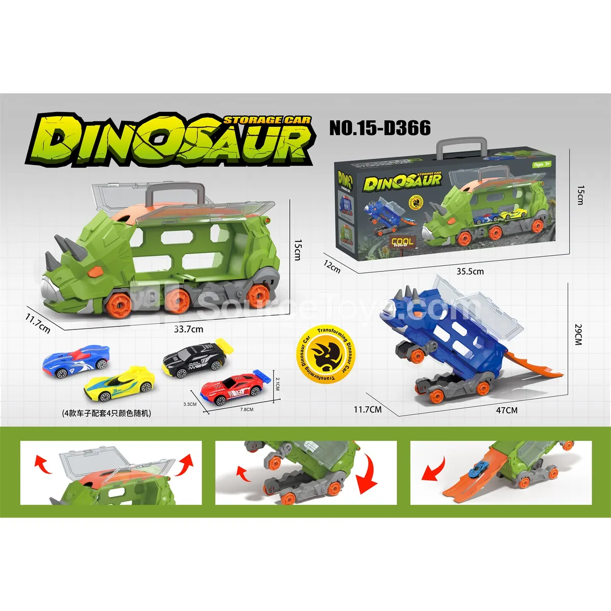 Triceratops Transforming Storage Vehicle with 4 AB Cars Triceratops Transforming Storage Vehicle with 4 AB Cars