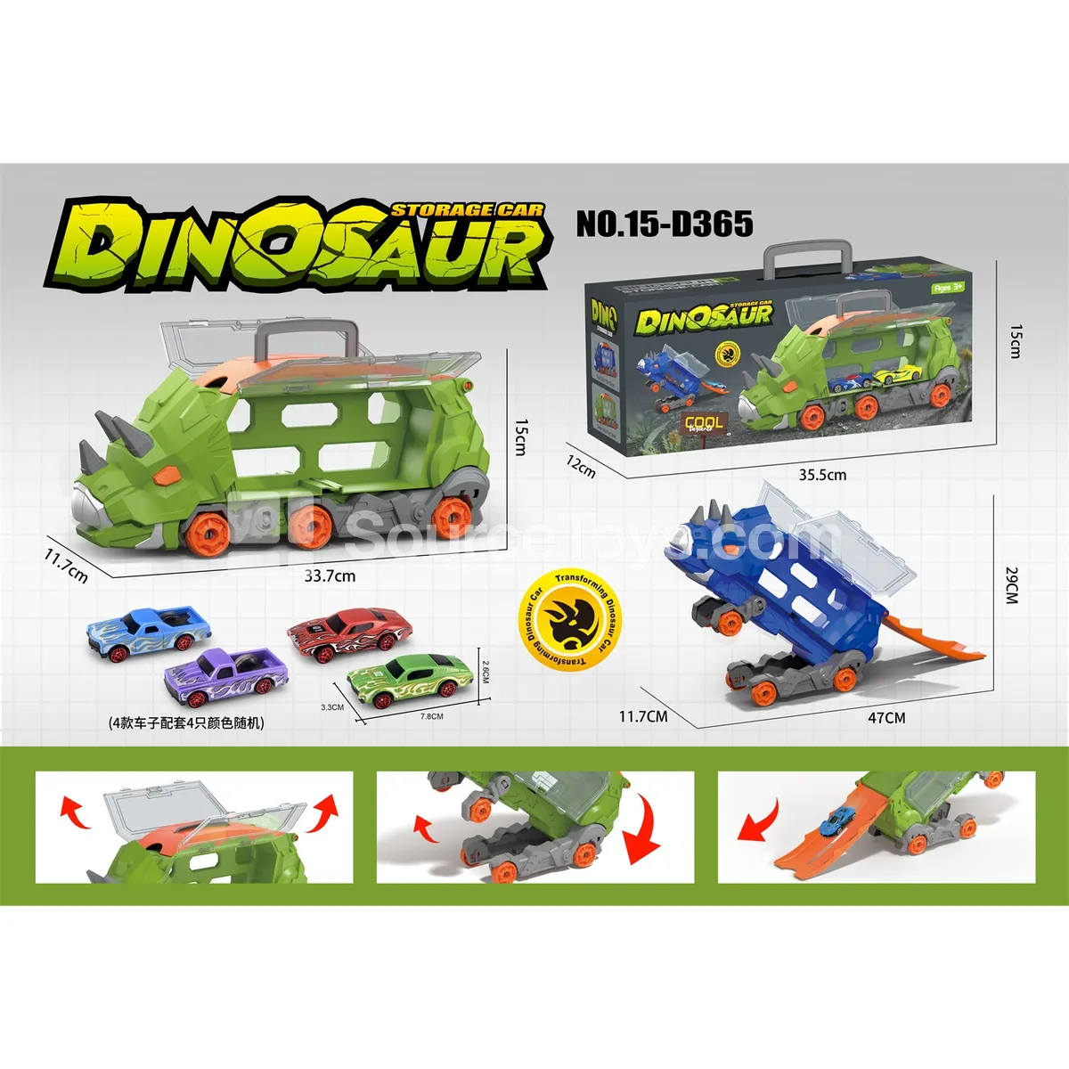 Triceratops Transforming Storage Car with 4 Muscle Cars Triceratops Transforming Storage Car with 4 Muscle Cars